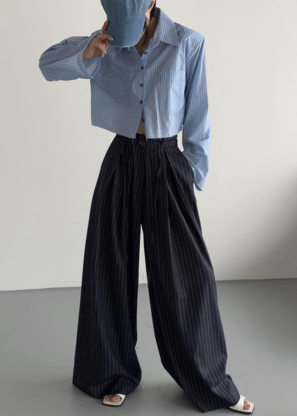Pinstripe Low Waisted Pants Navy – NOIS NEW YORK