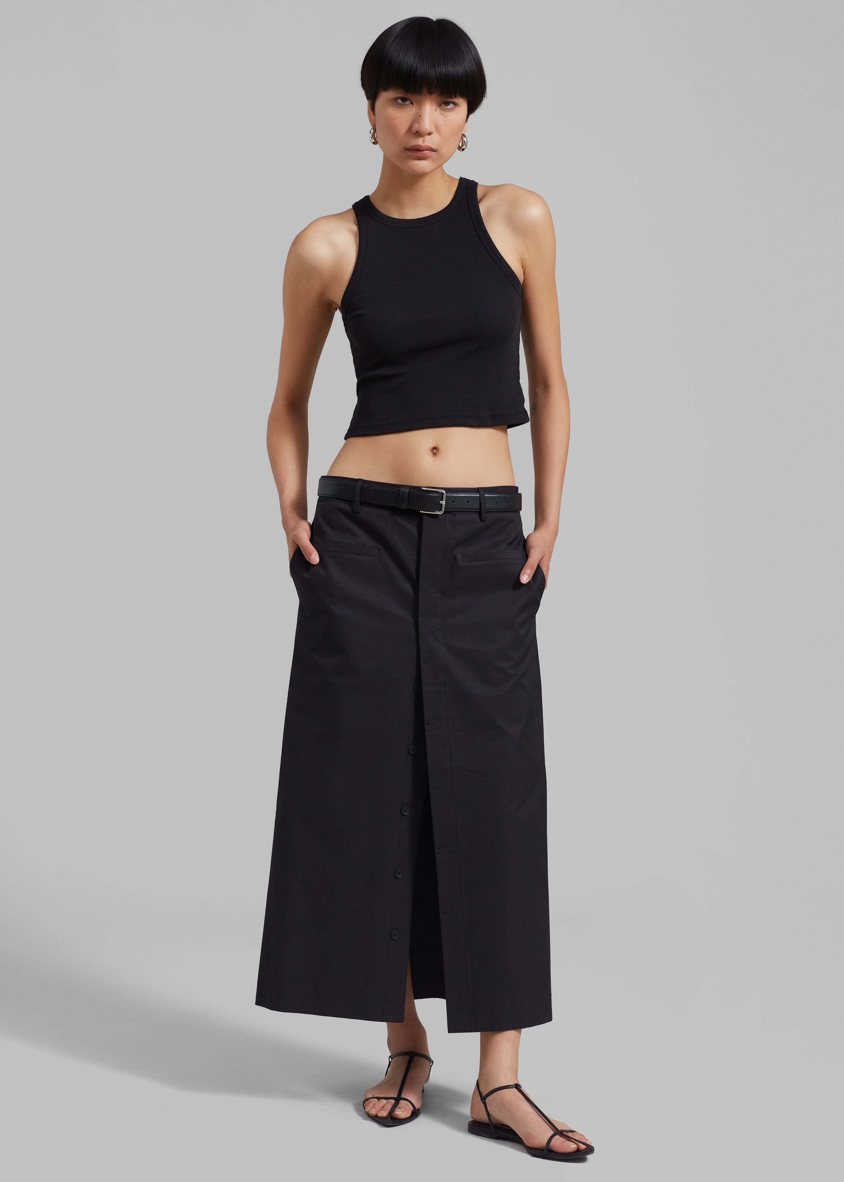 Norah Slit Midi Skirt - Black - 1
