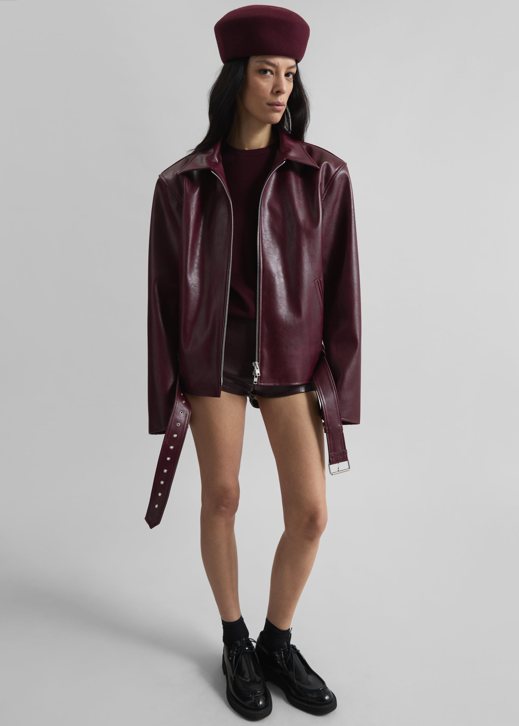 Shop the look image for Norbury Faux Leather Jacket - Burgundy