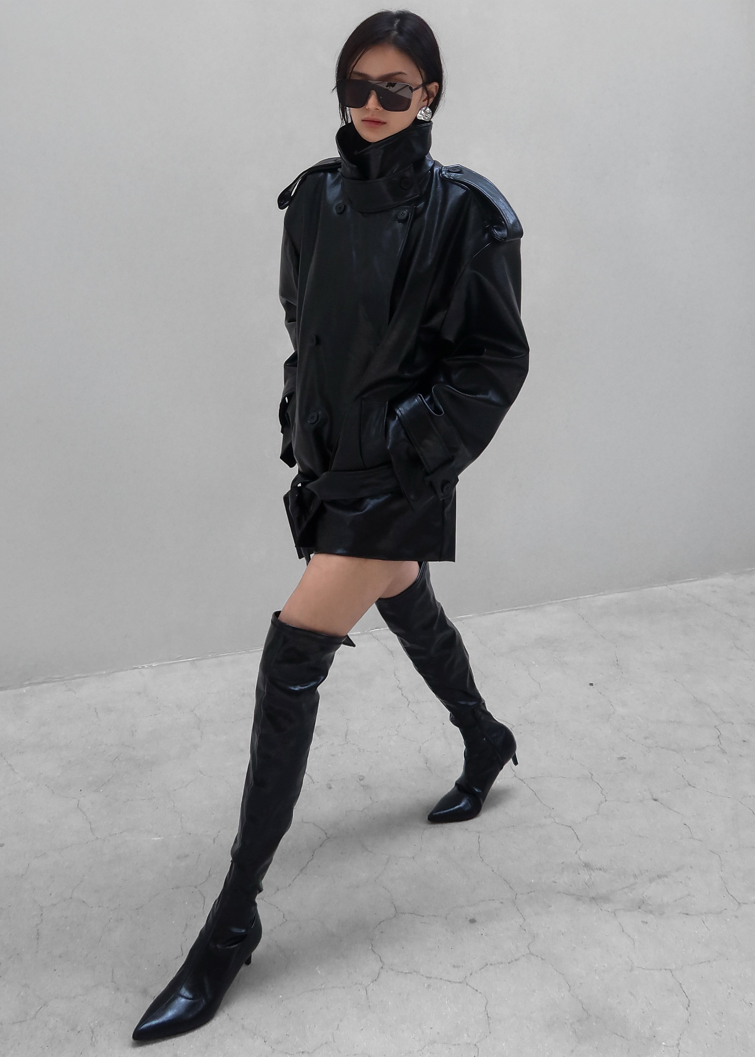 Nordana Faux Leather Short Trench - Black – The Frankie Shop