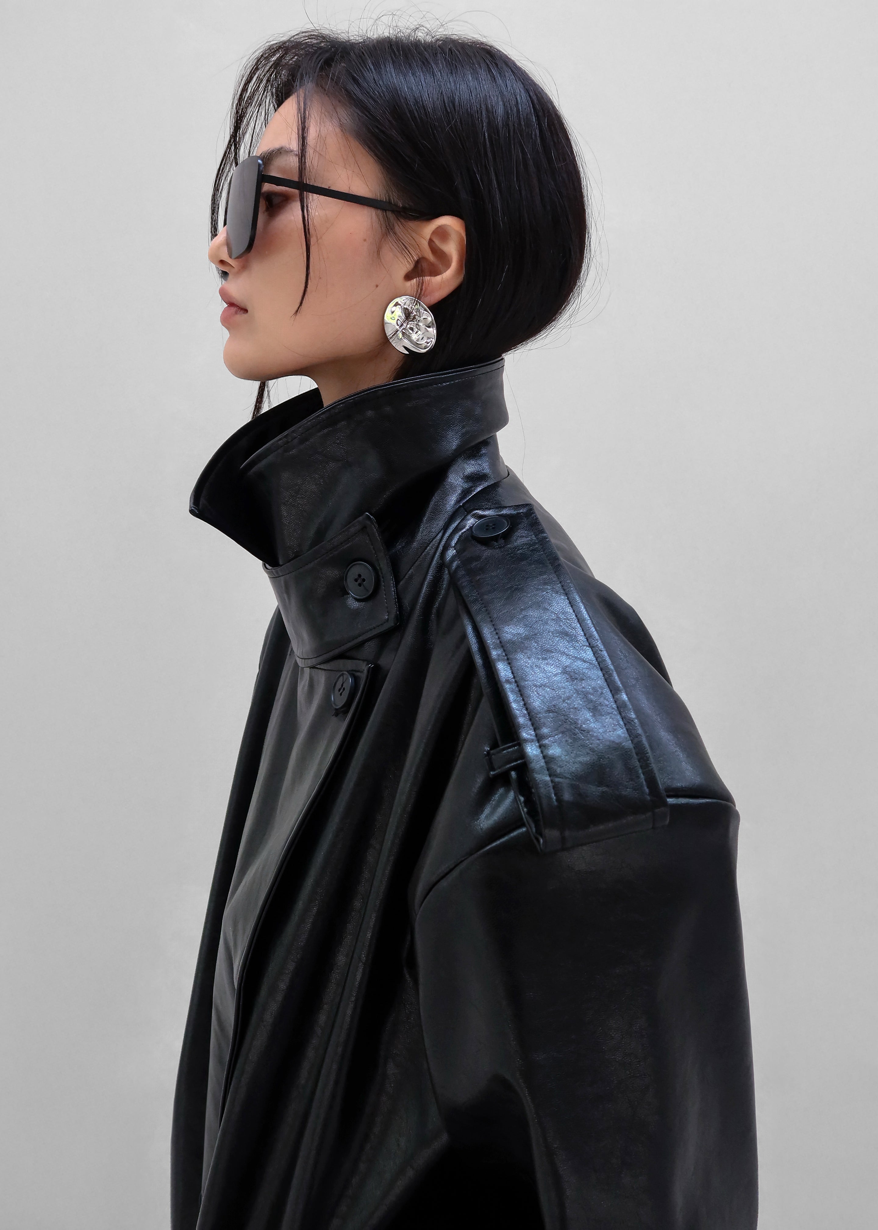 Nordana Faux Leather Short Trench - Black – The Frankie Shop