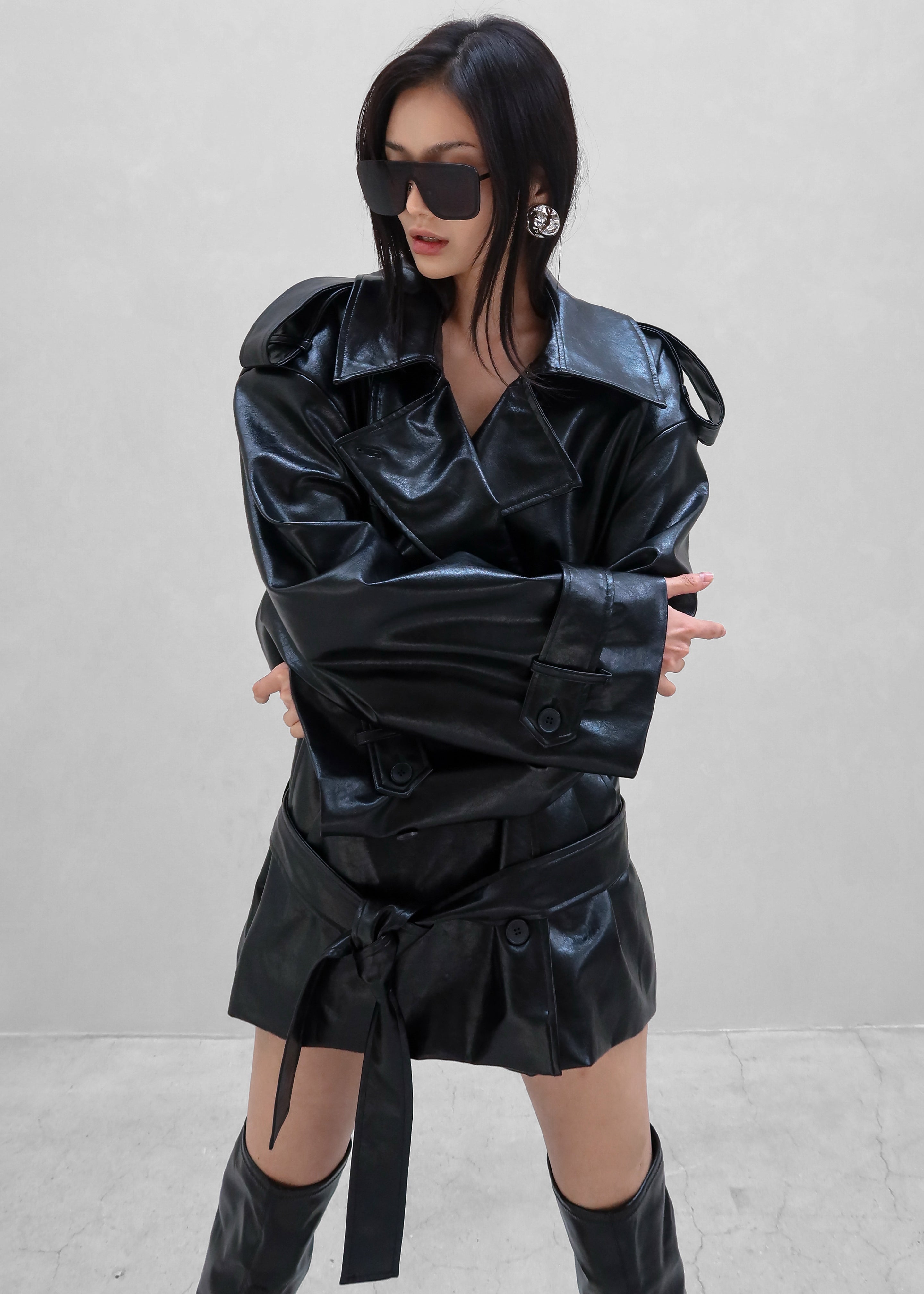 Nordana Faux Leather Short Trench - Black – The Frankie Shop