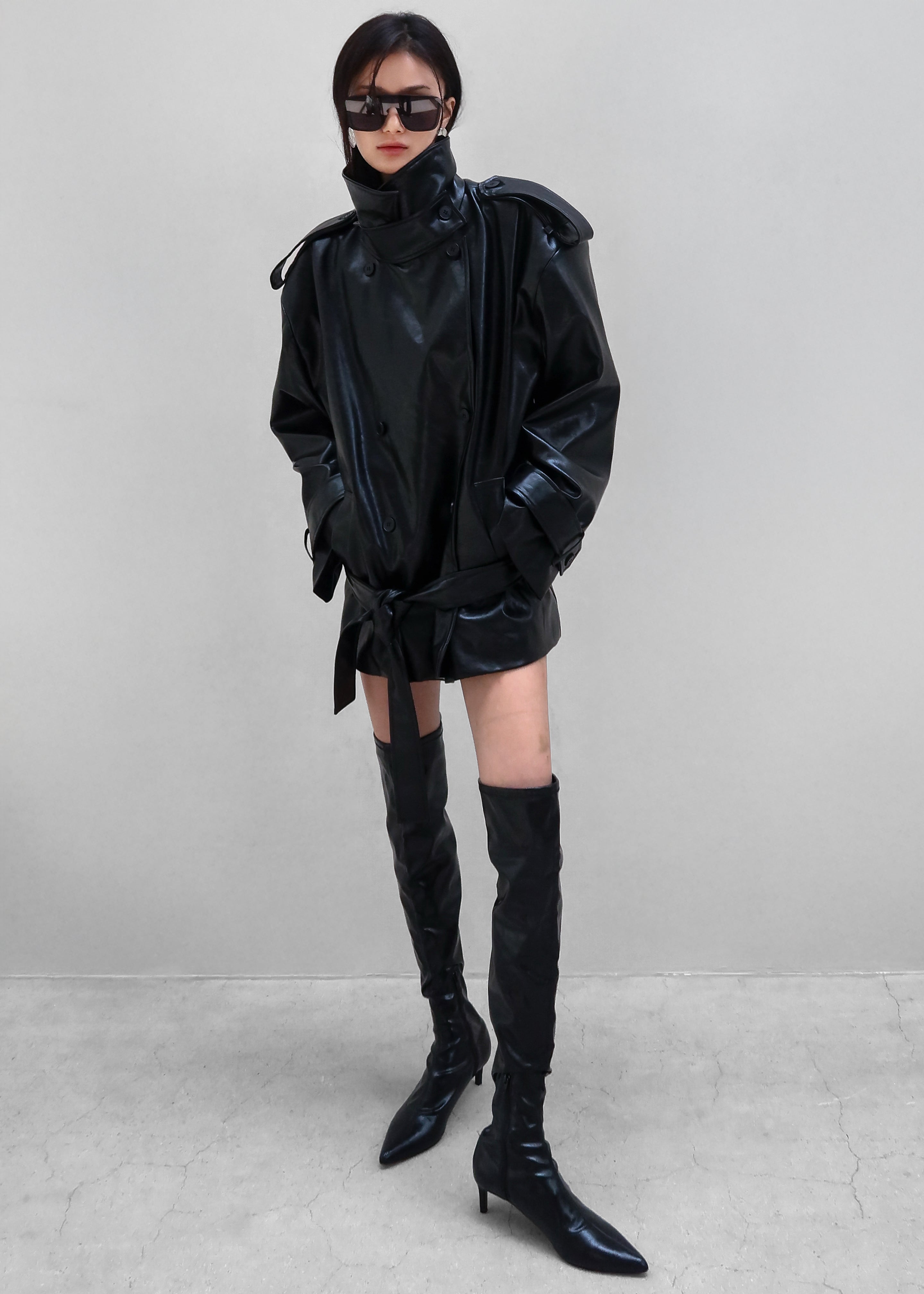 Nordana Faux Leather Short Trench - Black – The Frankie Shop