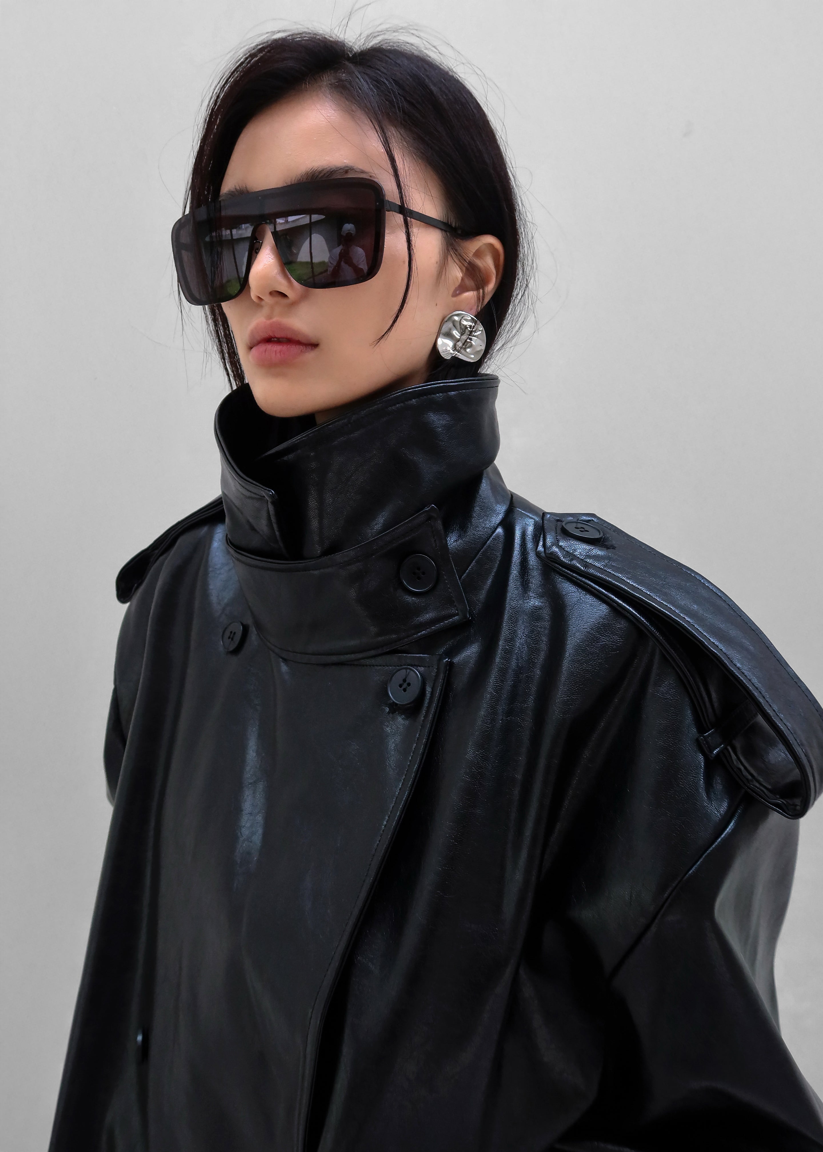 Nordana Faux Leather Short Trench - Black – The Frankie Shop