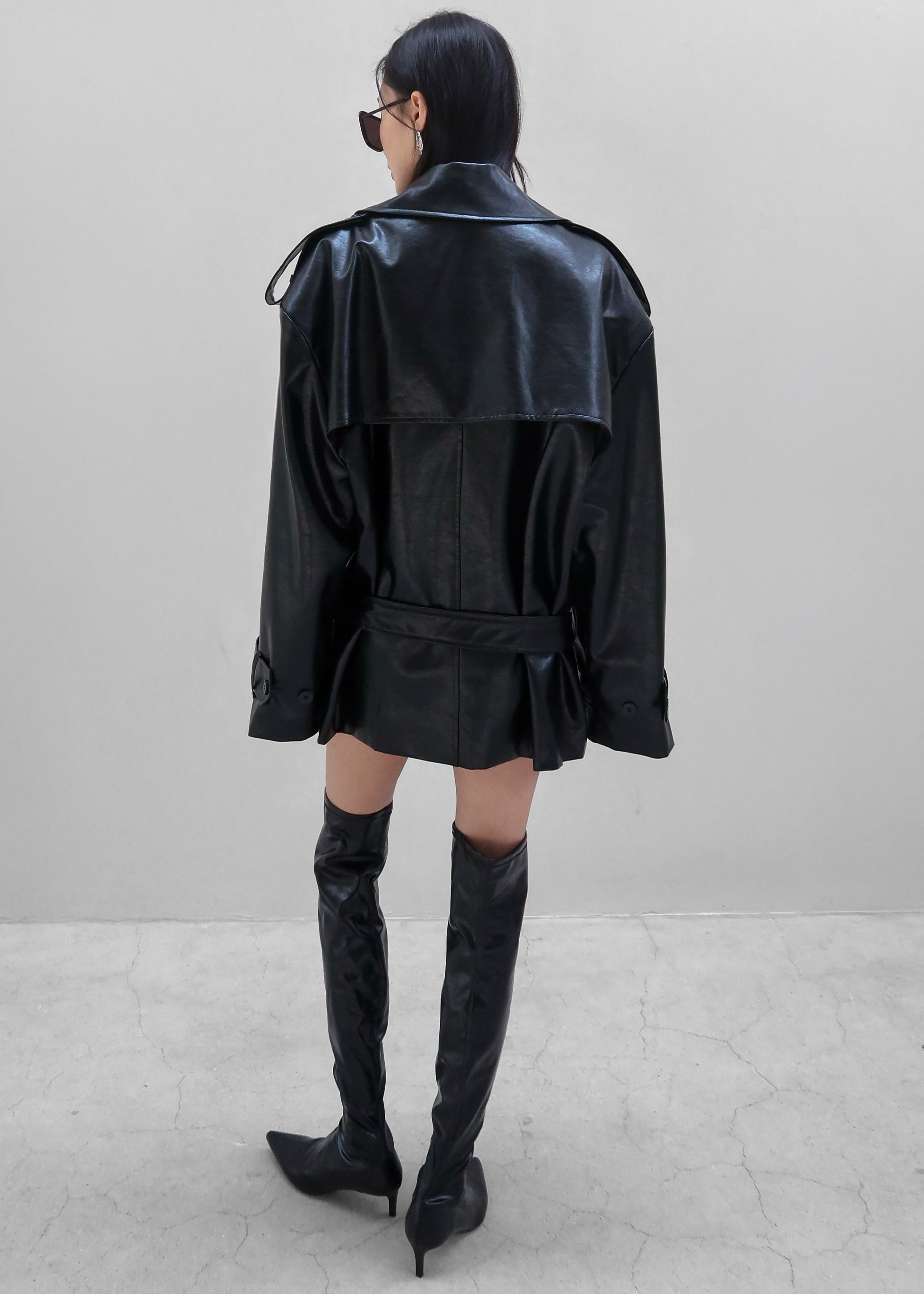 Nordana Faux Leather Short Trench - Black - 13