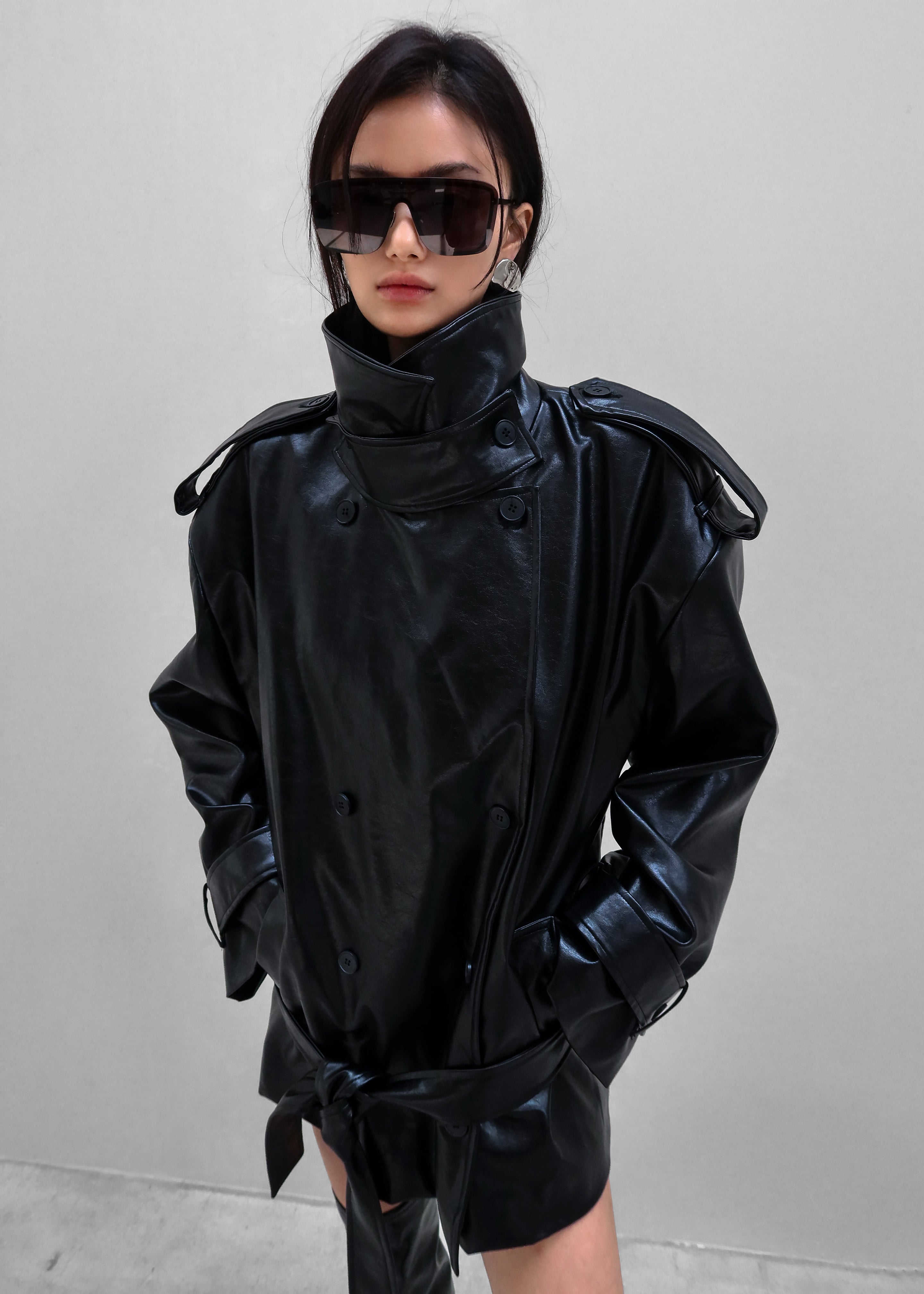Nordana Faux Leather Short Trench - Black – The Frankie Shop