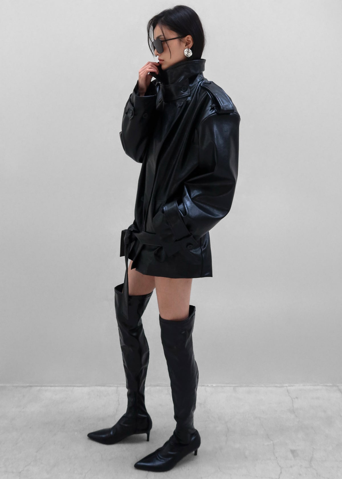 Nordana Faux Leather Short Trench - Black - 6