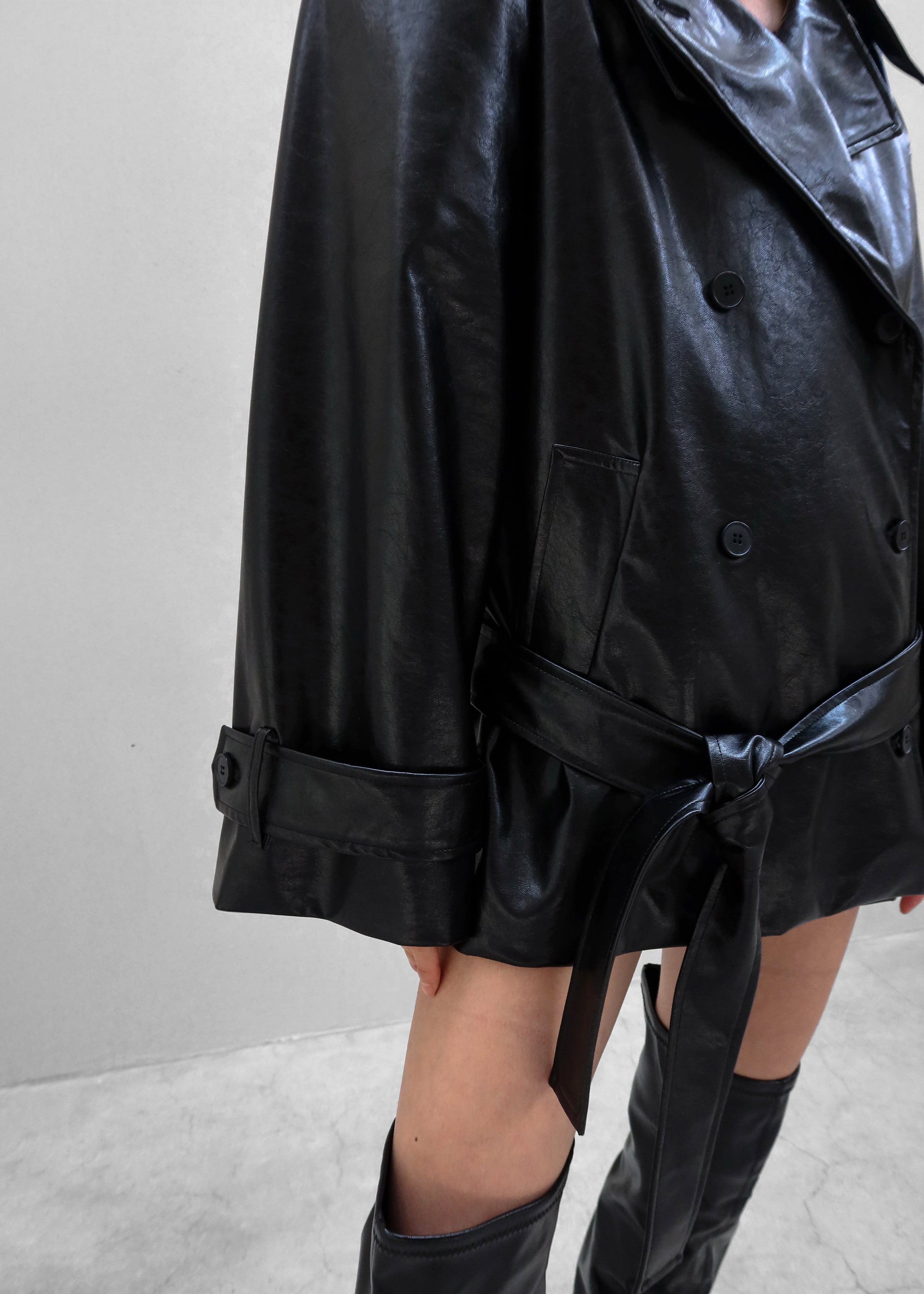 Nordana Faux Leather Short Trench - Black - 8