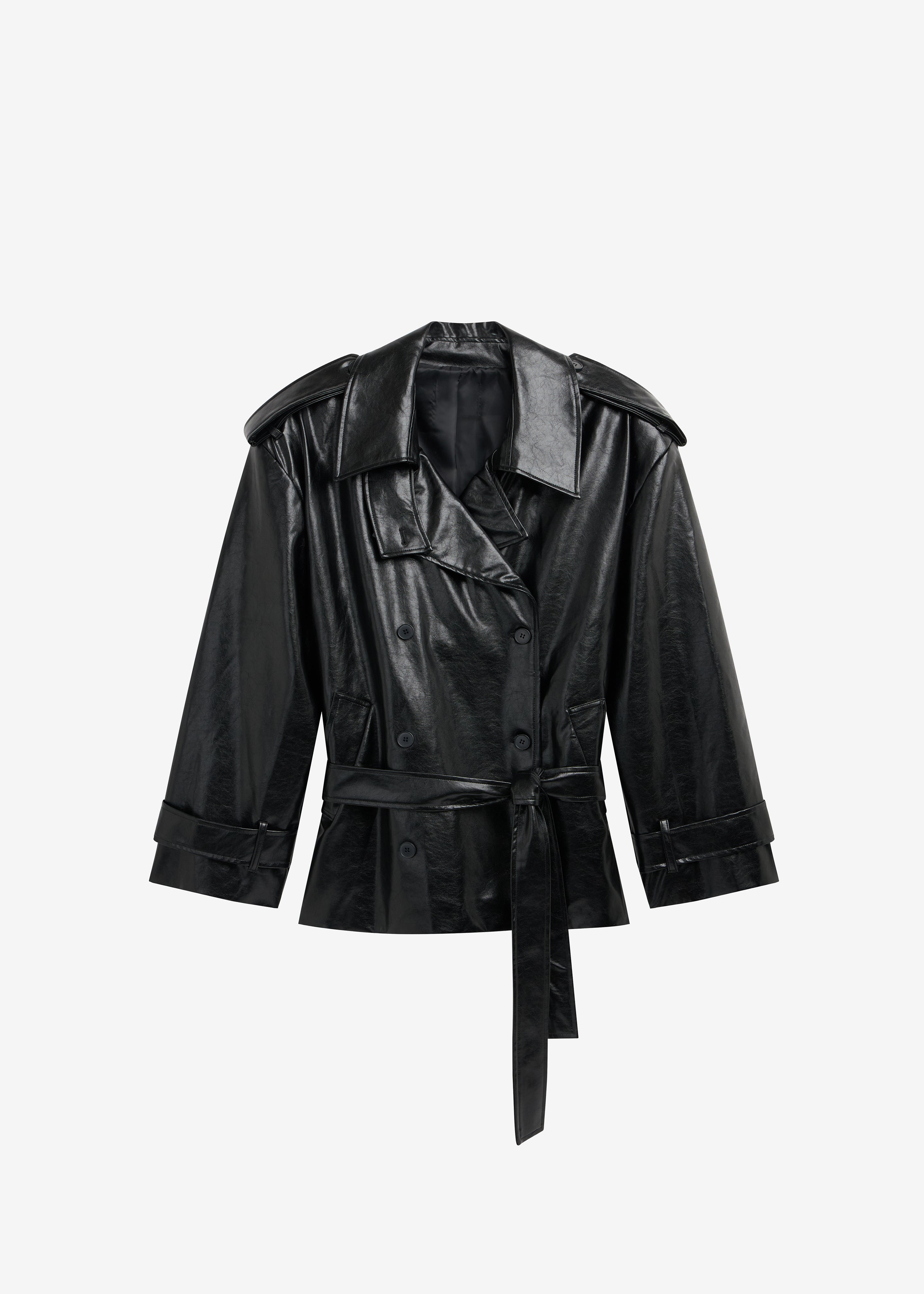 Nordana Faux Leather Short Trench - Black - 14