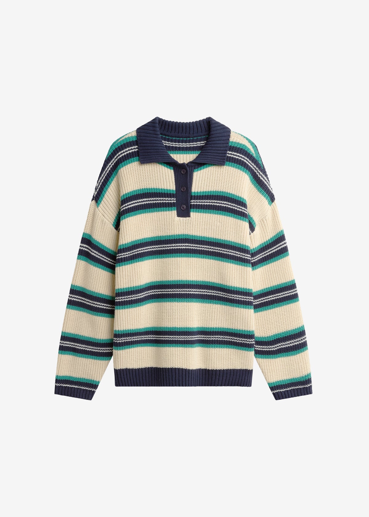 Nordby Knit Polo Sweater - Cream/Navy Stripe - 6