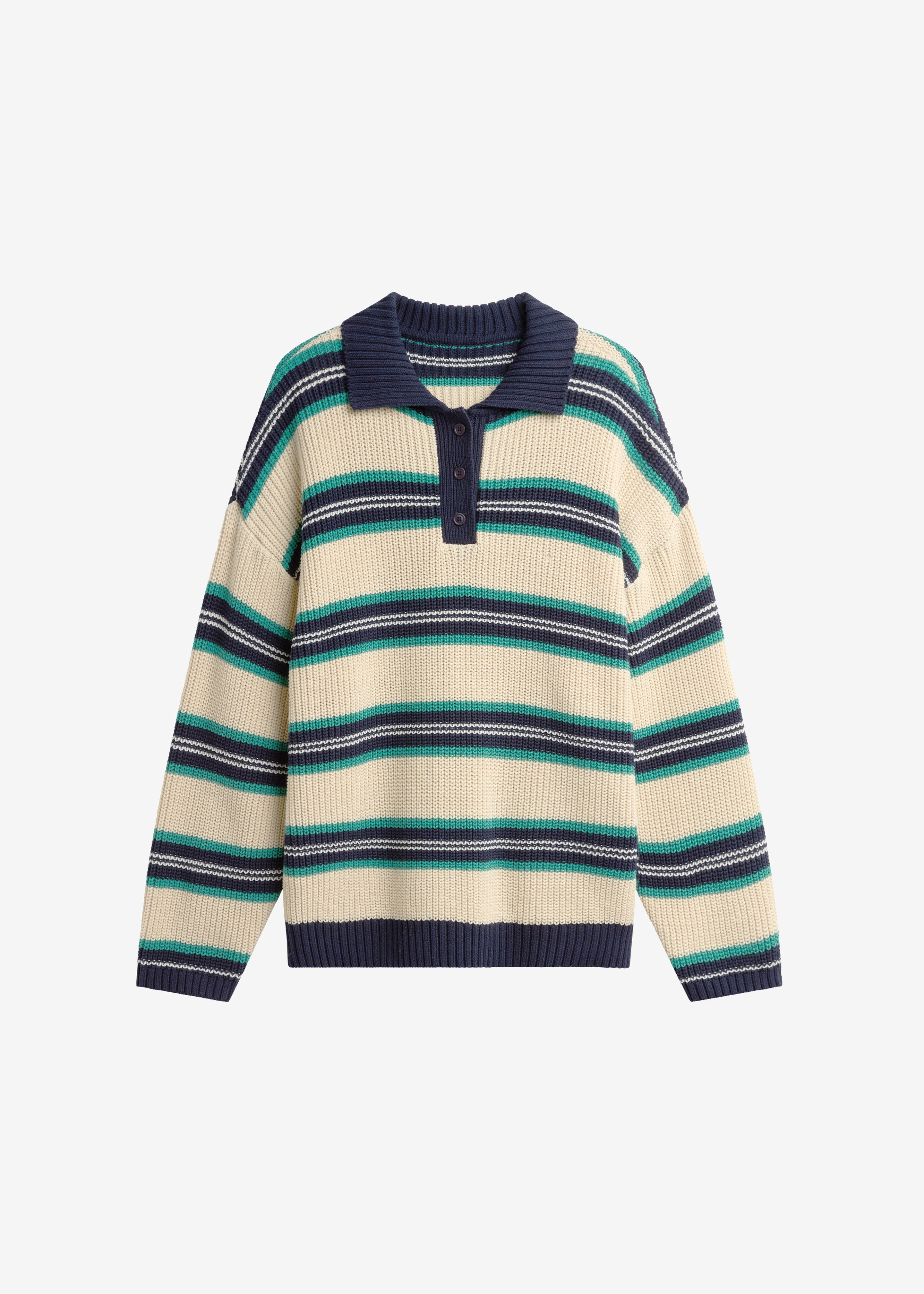 Nordby Knit Polo Sweater - Cream/Navy Stripe - 6