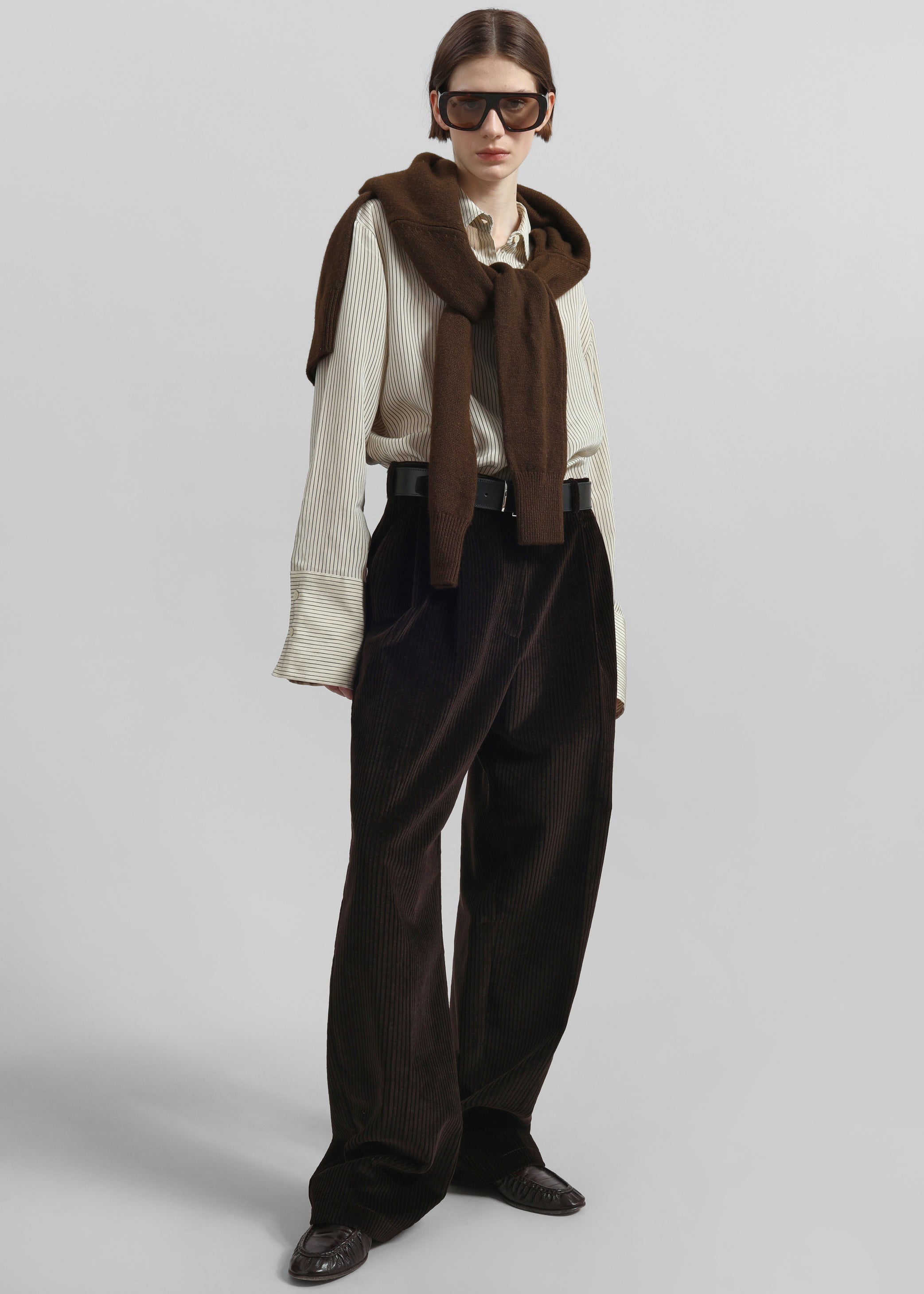 Shop the look image for Norstrand Pleated Corduroy Trousers - Dark Brown