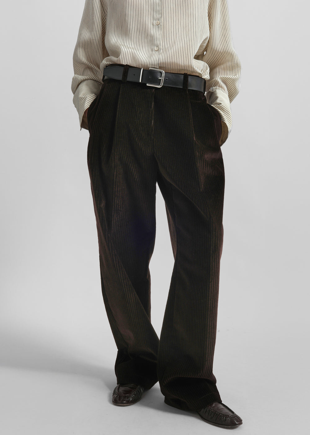 Norstrand Pleated Corduroy Trousers - Dark Brown - 1