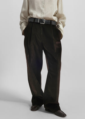 Norstrand Pleated Corduroy Trousers - Dark Brown