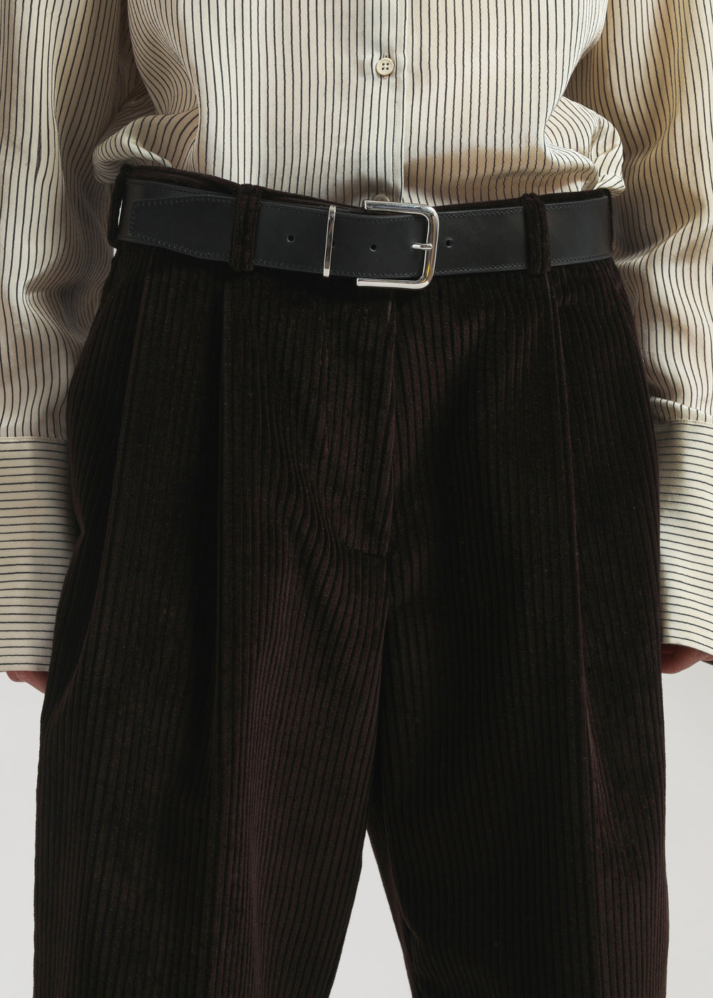 Norstrand Pleated Corduroy Trousers - Dark Brown - 1