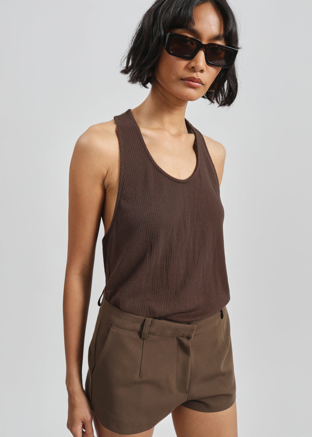 Nox Ribbed Tank Top - Brown
