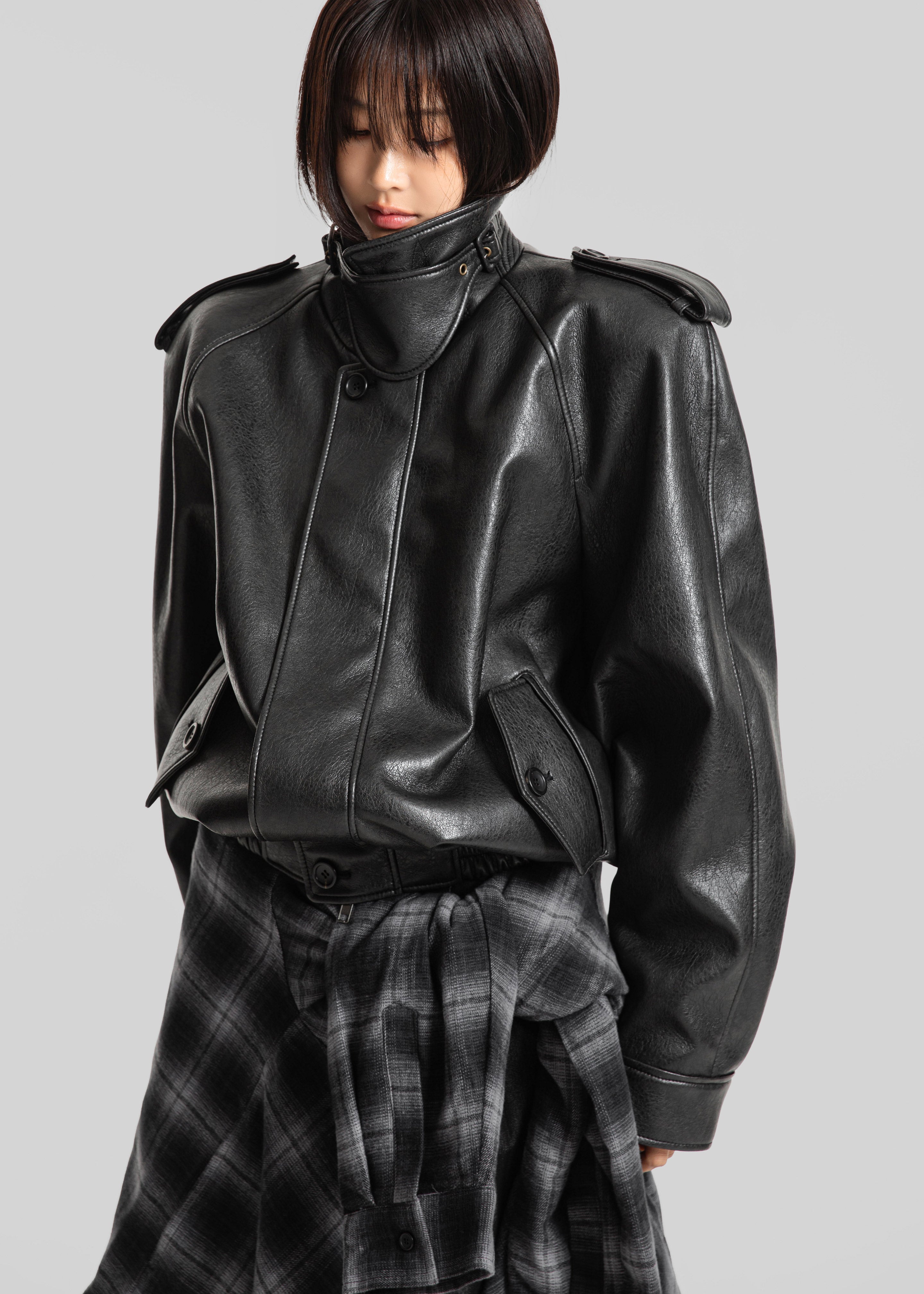 Nyland Faux Leather Padded Jacket - Black - 3