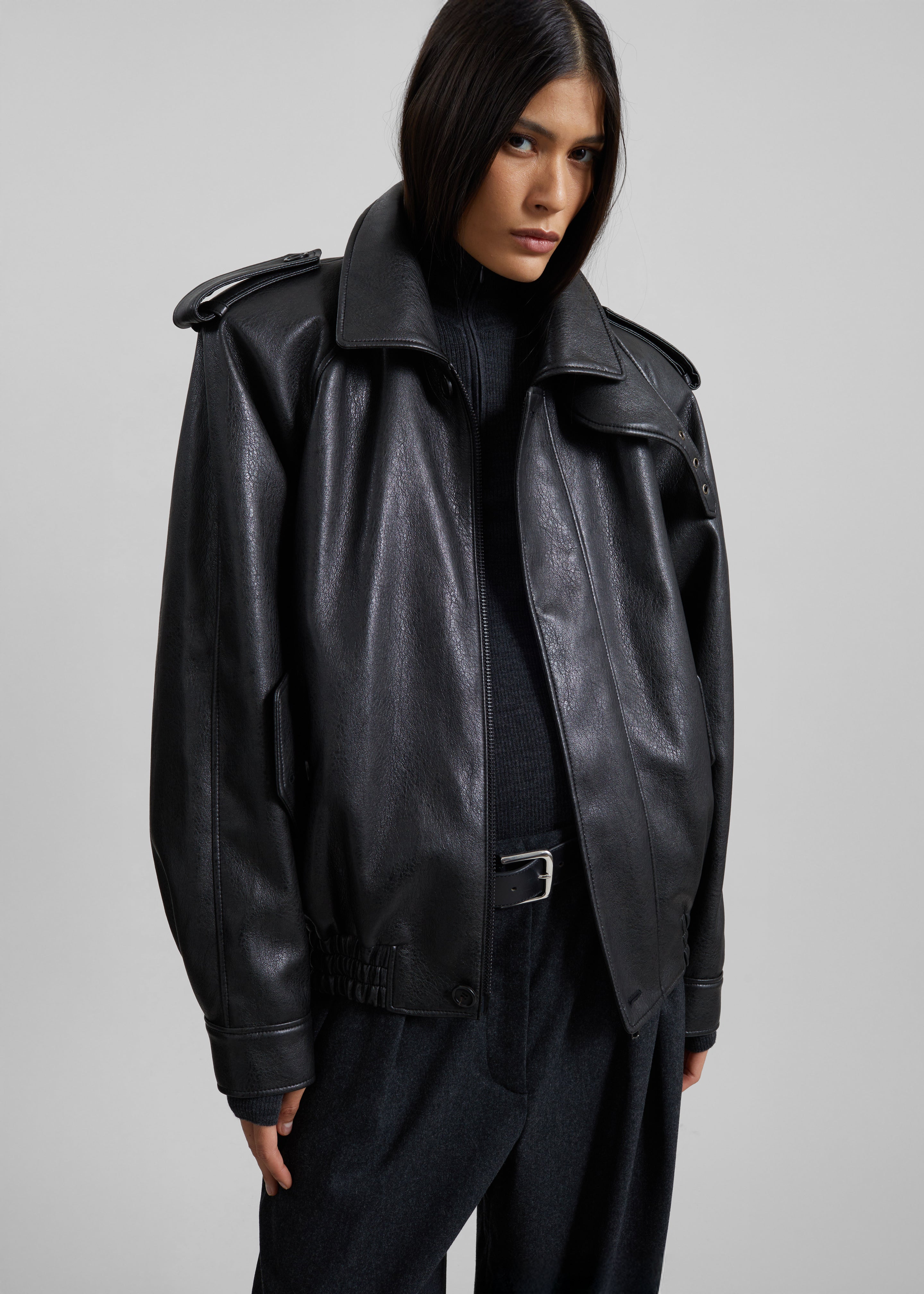 Teagan Boxy Faux Leather Jacket - Black – The Frankie Shop