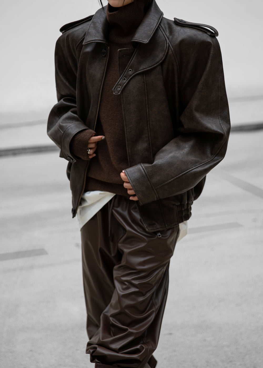 Nyland Faux Leather Padded Jacket - Brown - 1