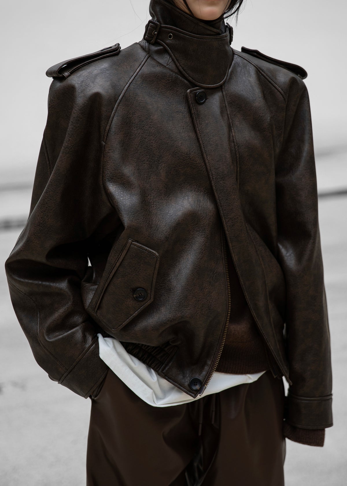 Nyland Faux Leather Padded Jacket - Brown - 3