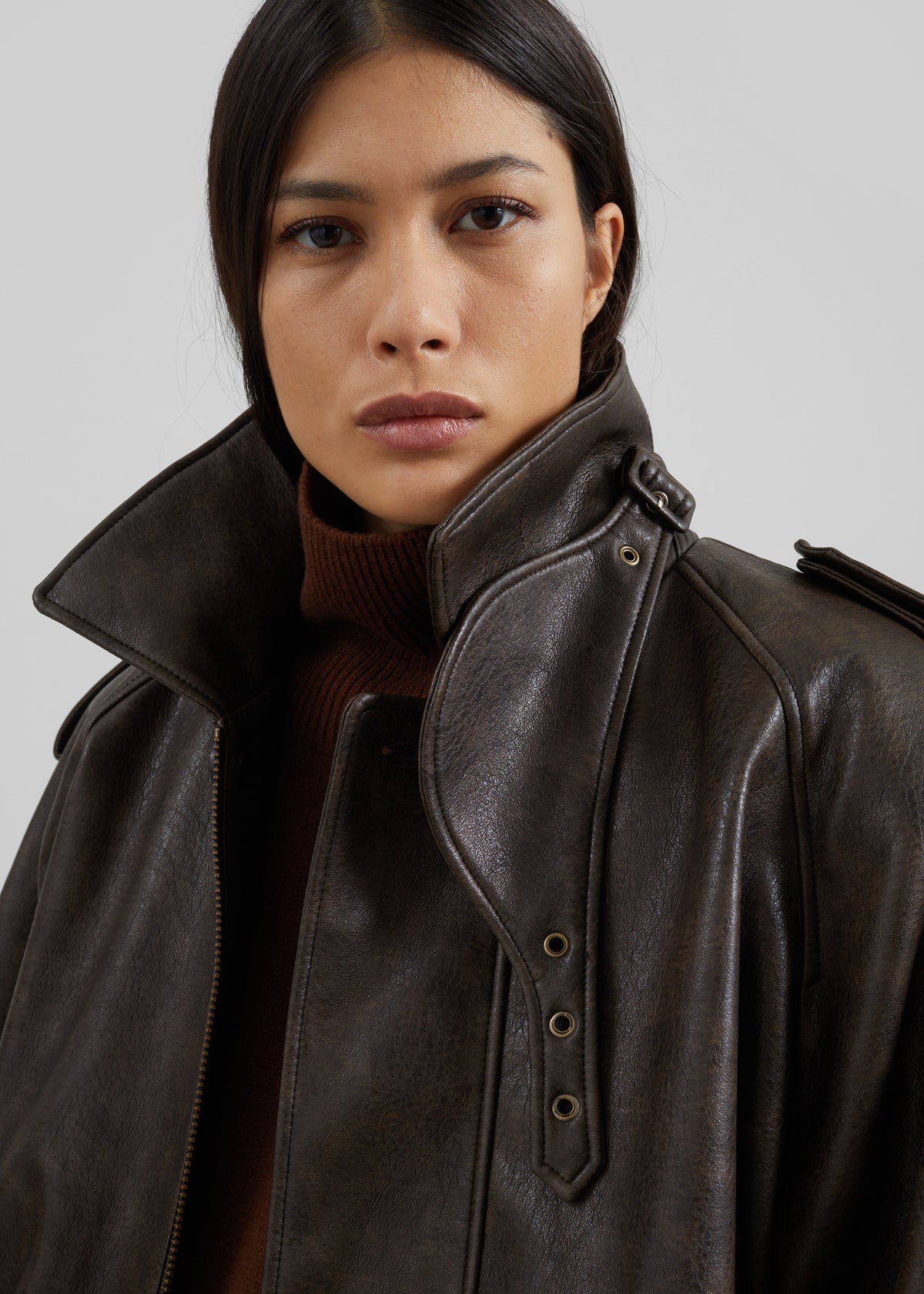 Nyland Faux Leather Padded Jacket - Brown - 8