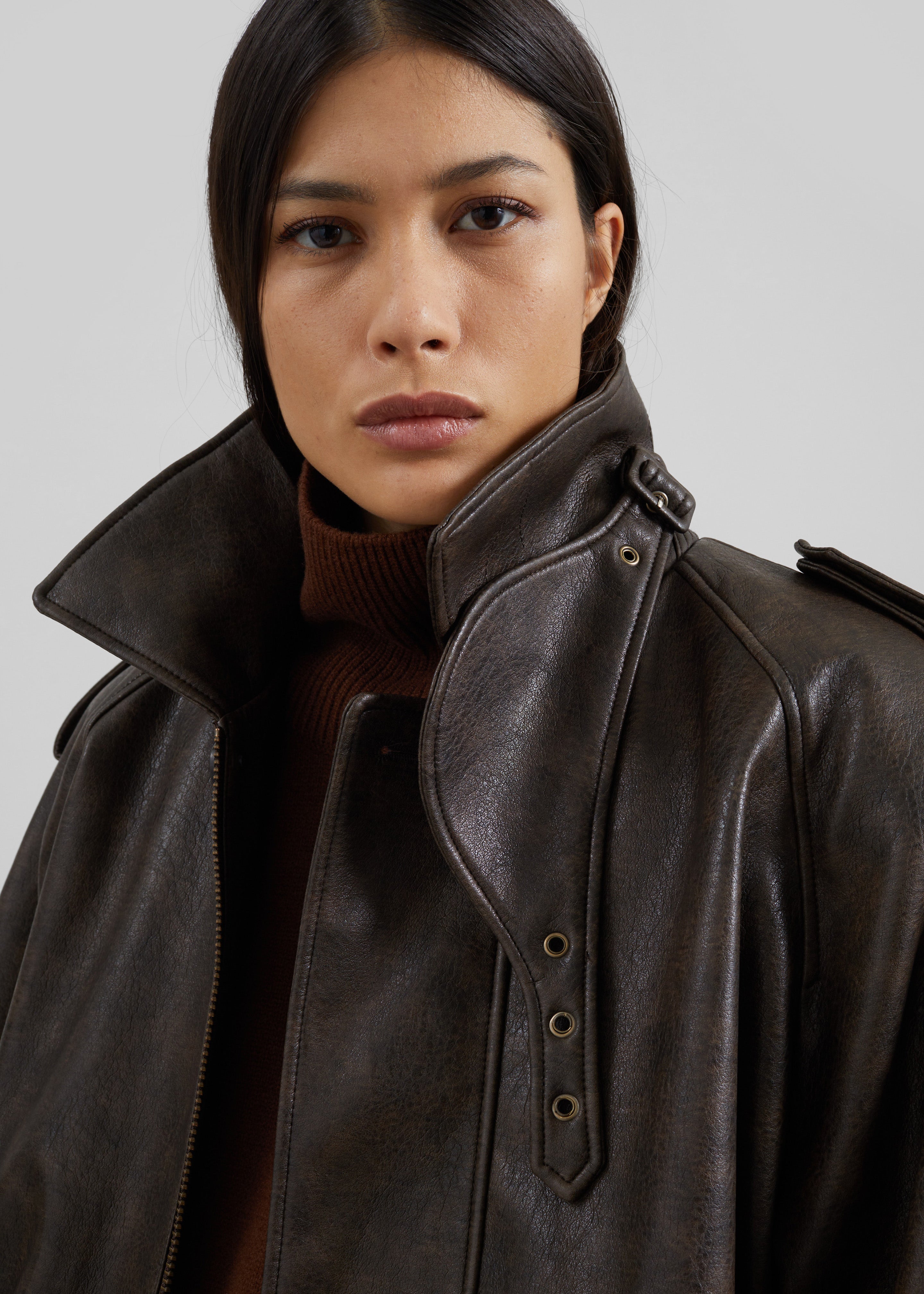 Nyland Faux Leather Padded Jacket - Brown - 8