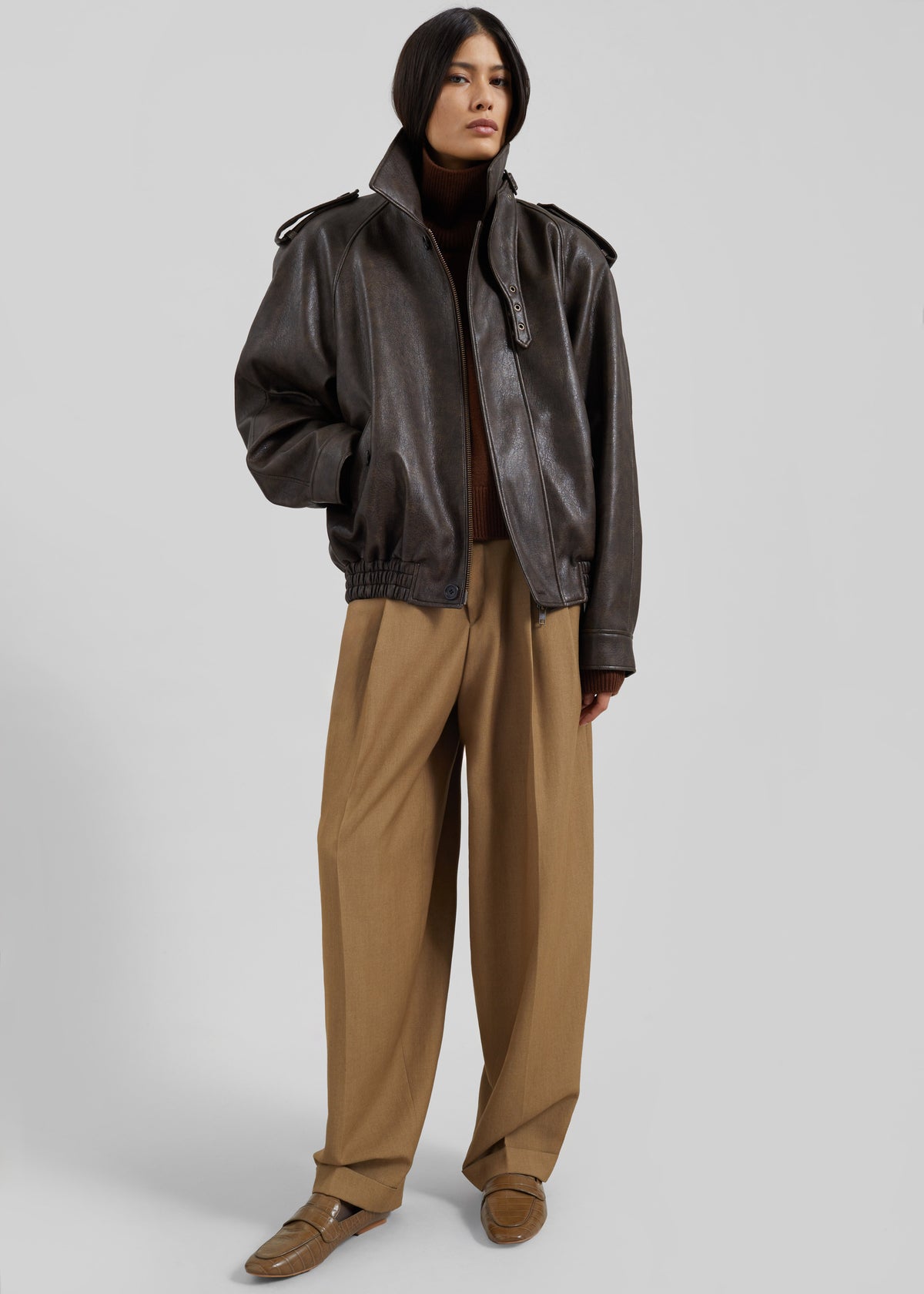 Nyland Faux Leather Padded Jacket - Brown - 4