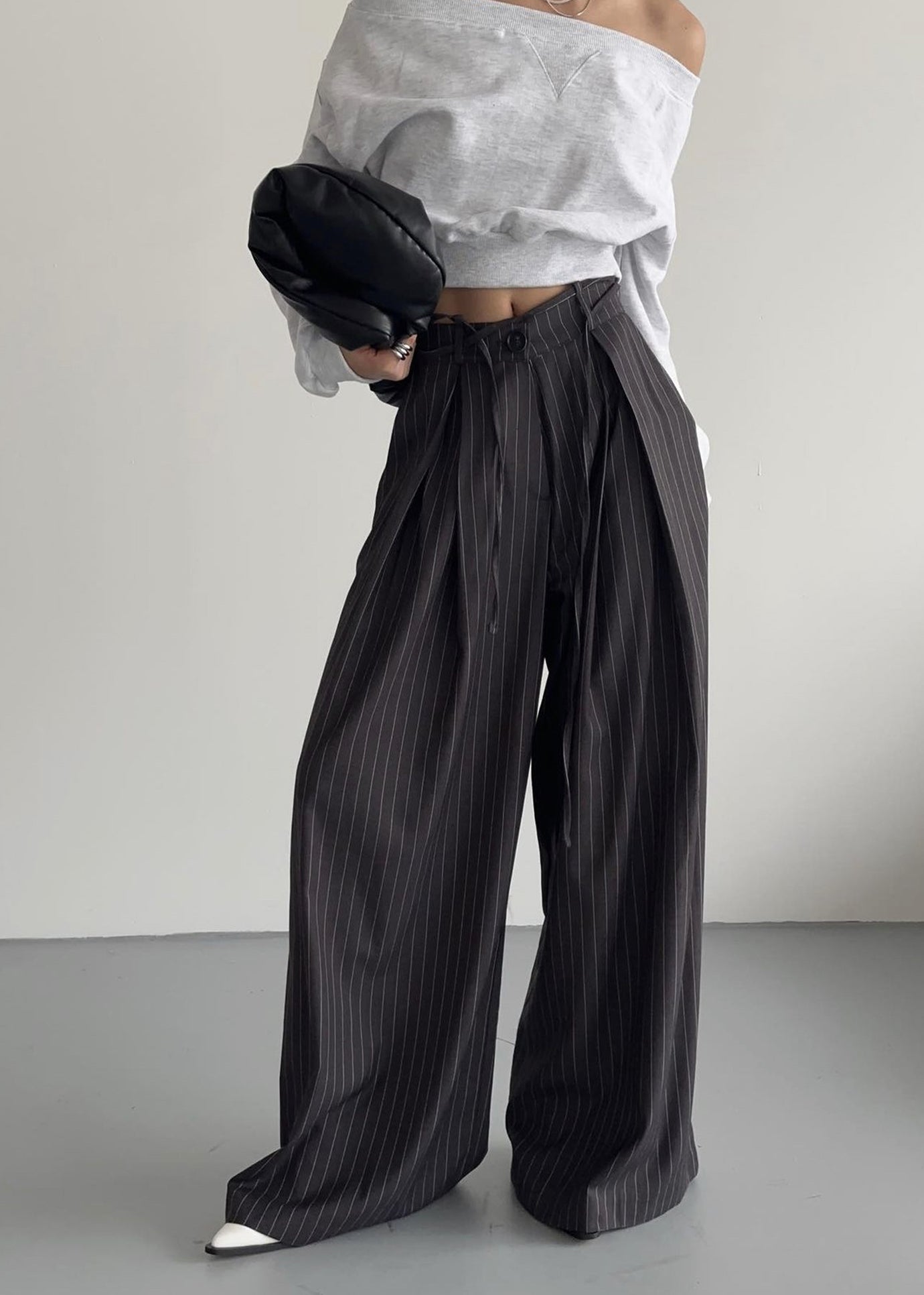 Noor Wide Pants - Grey Pinstripe - 1