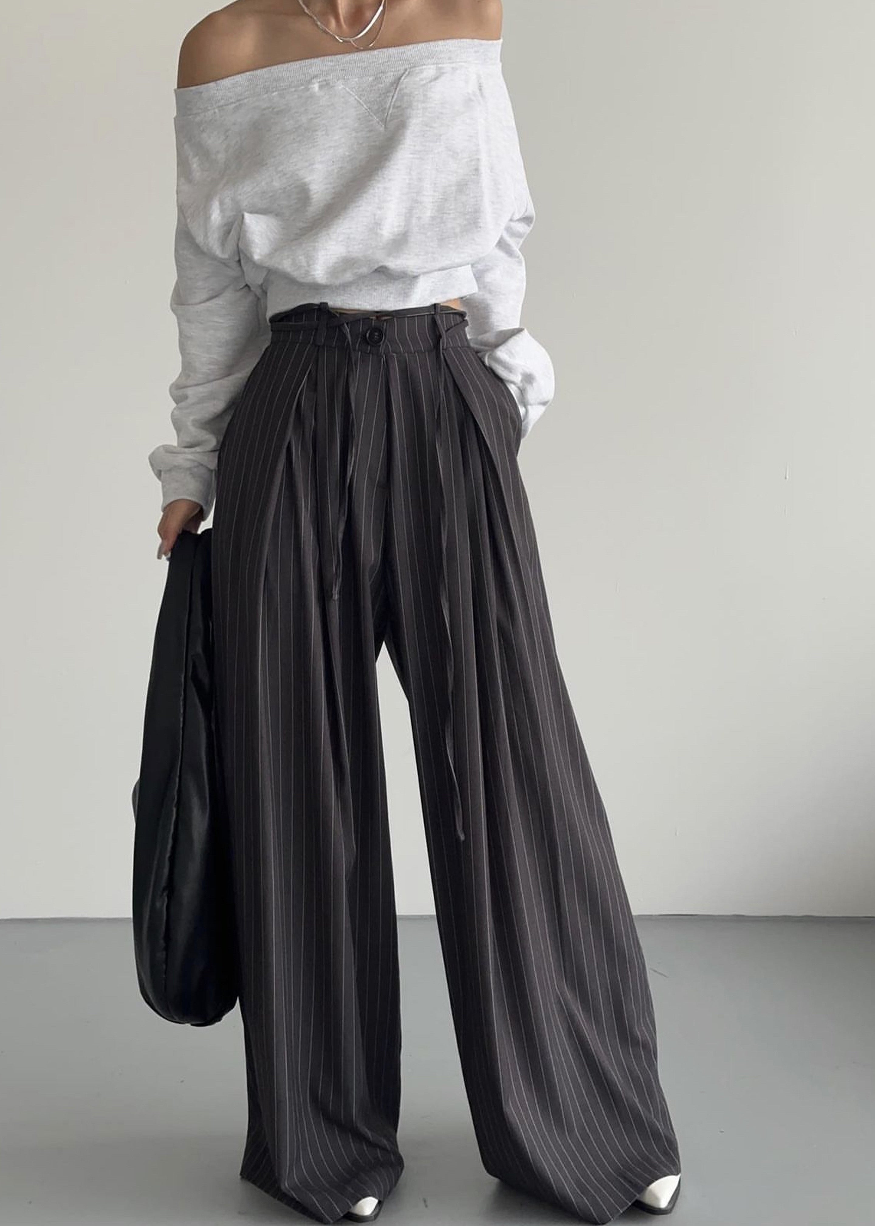 Noor Wide Pants - Grey Pinstripe - 1