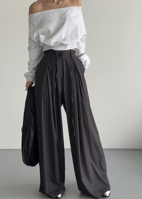 Noor Wide Pants - Grey Pinstripe