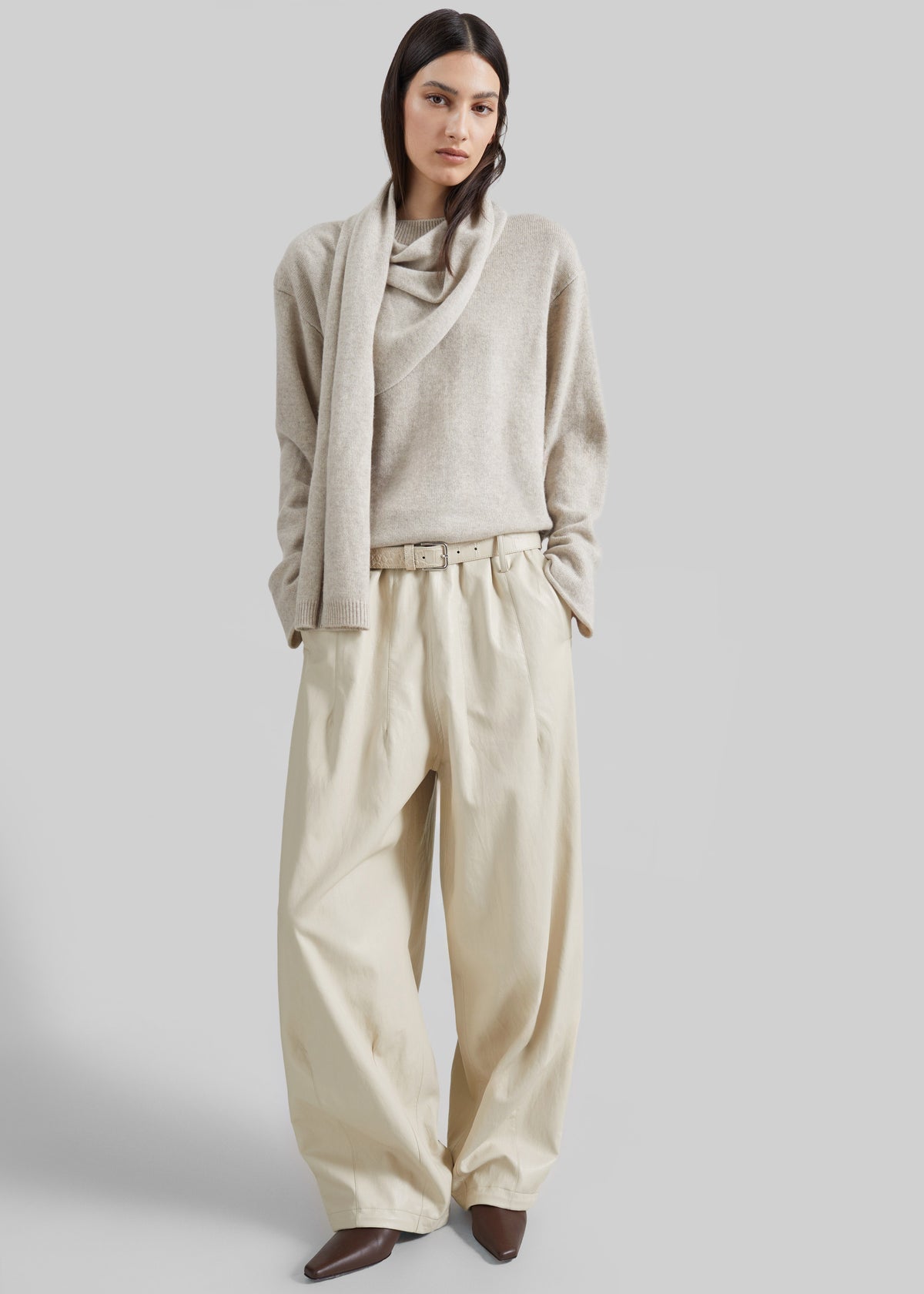 Shop the look image for Oakdale Faux Leather Track Pants - Ecru