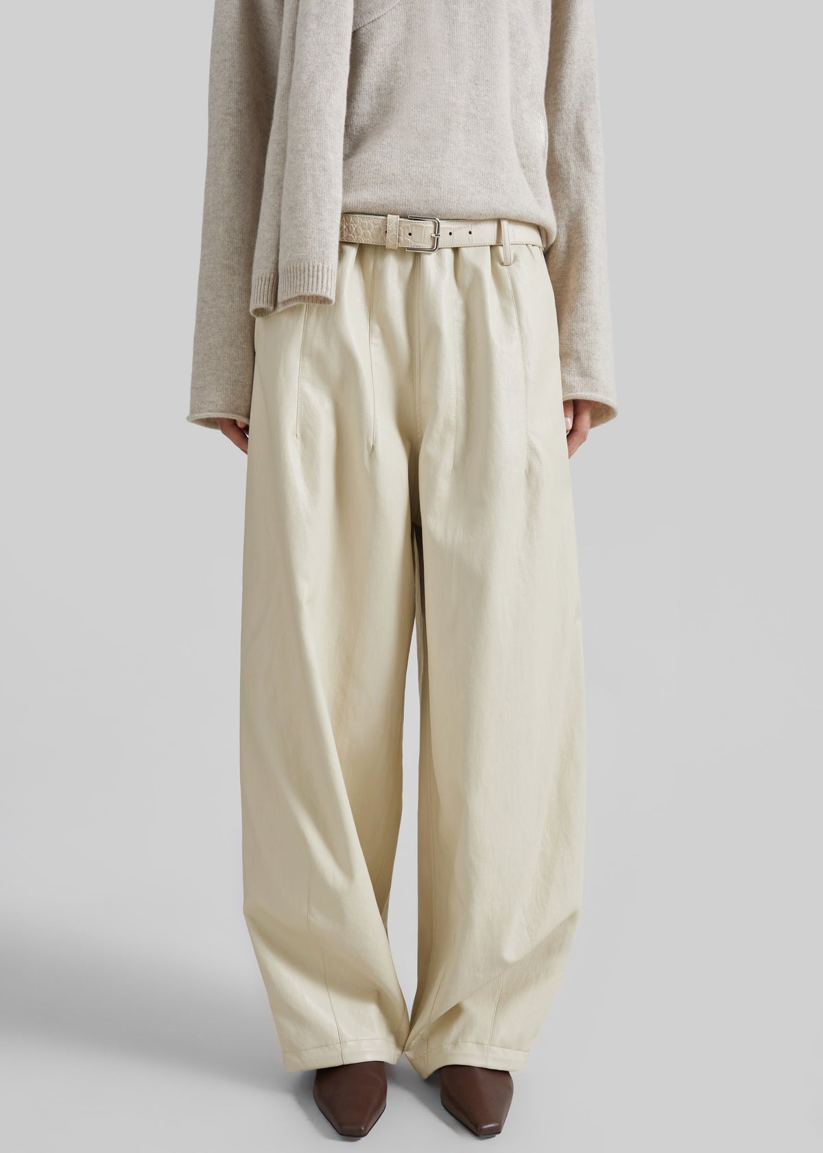 Oakdale Faux Leather Track Pants - Ecru