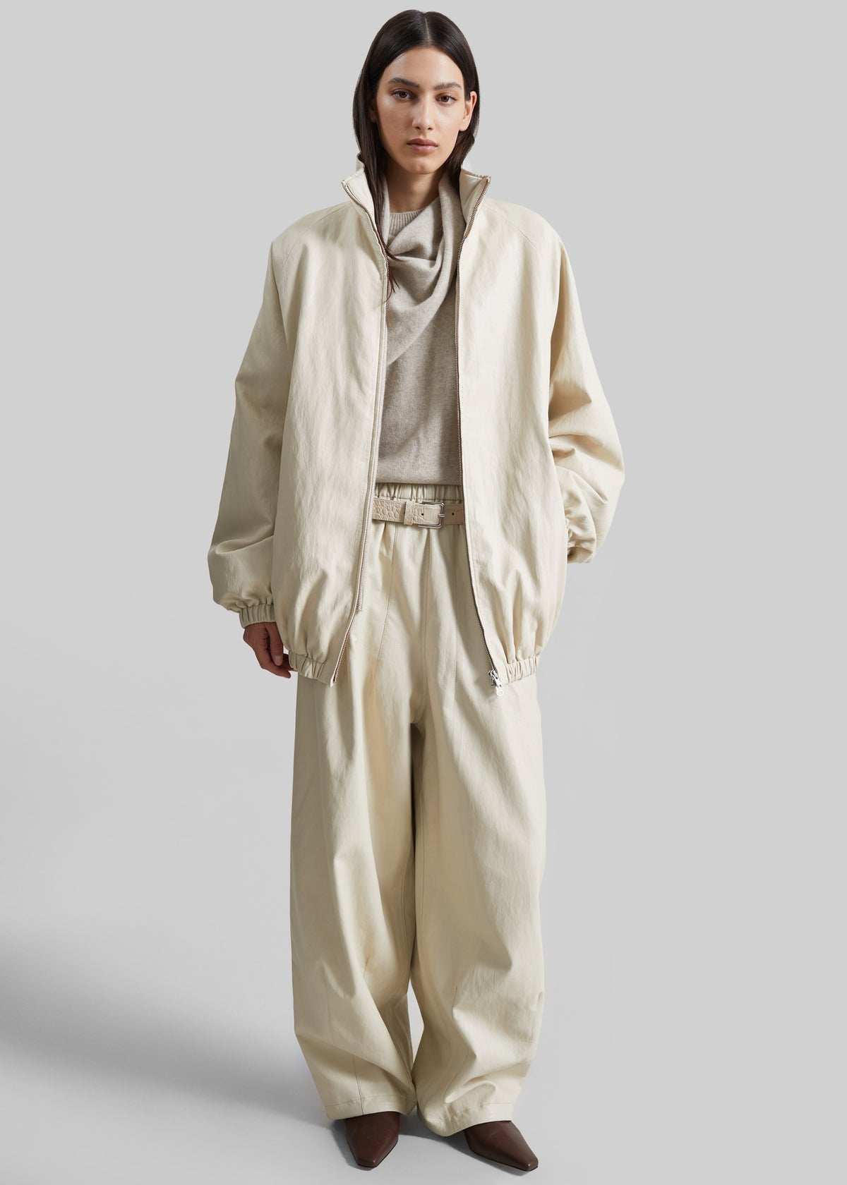 Shop the look image for Oakdale Faux Leather Track Pants - Ecru