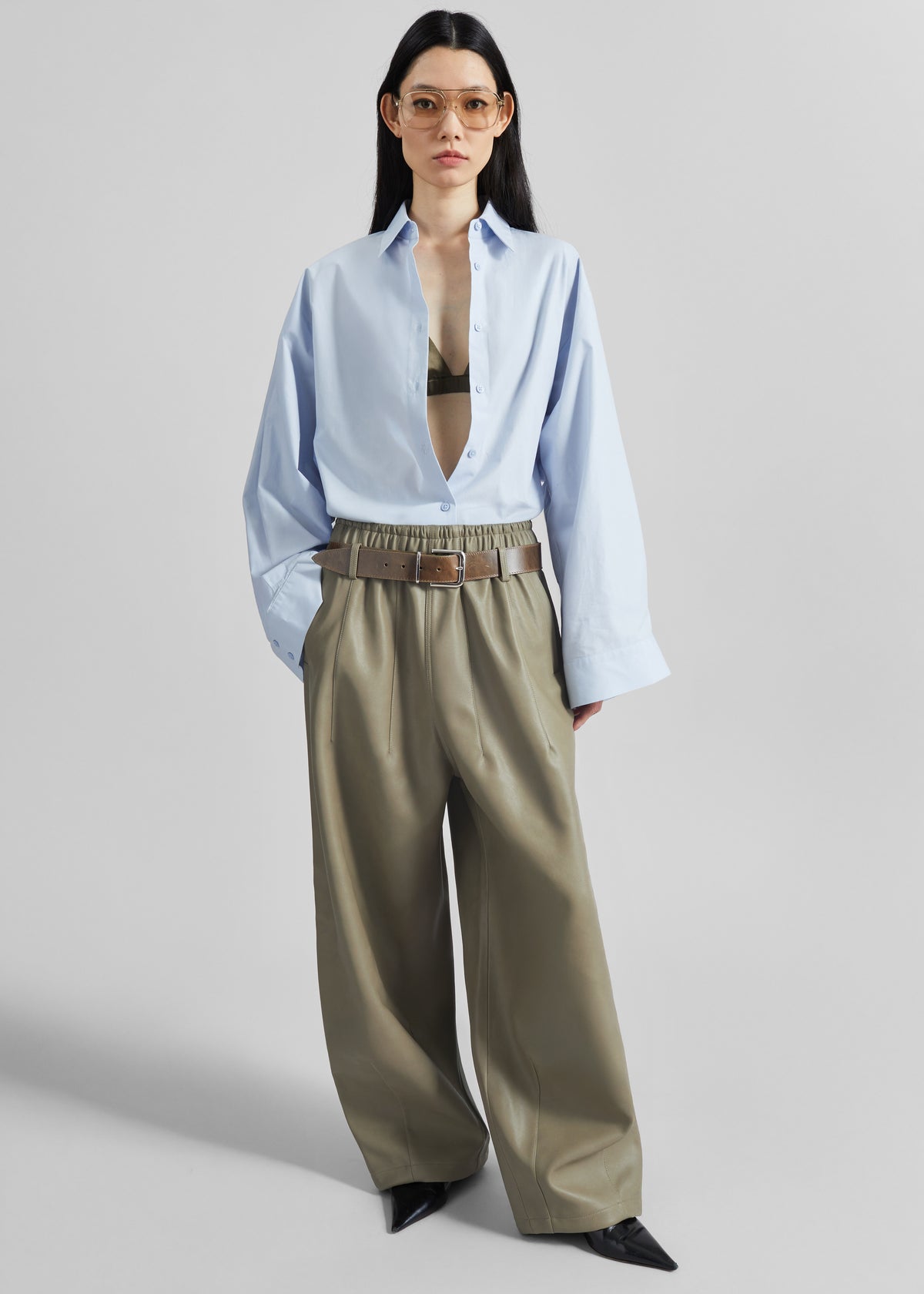 Oakdale Faux Leather Track Pants - Sage - 5