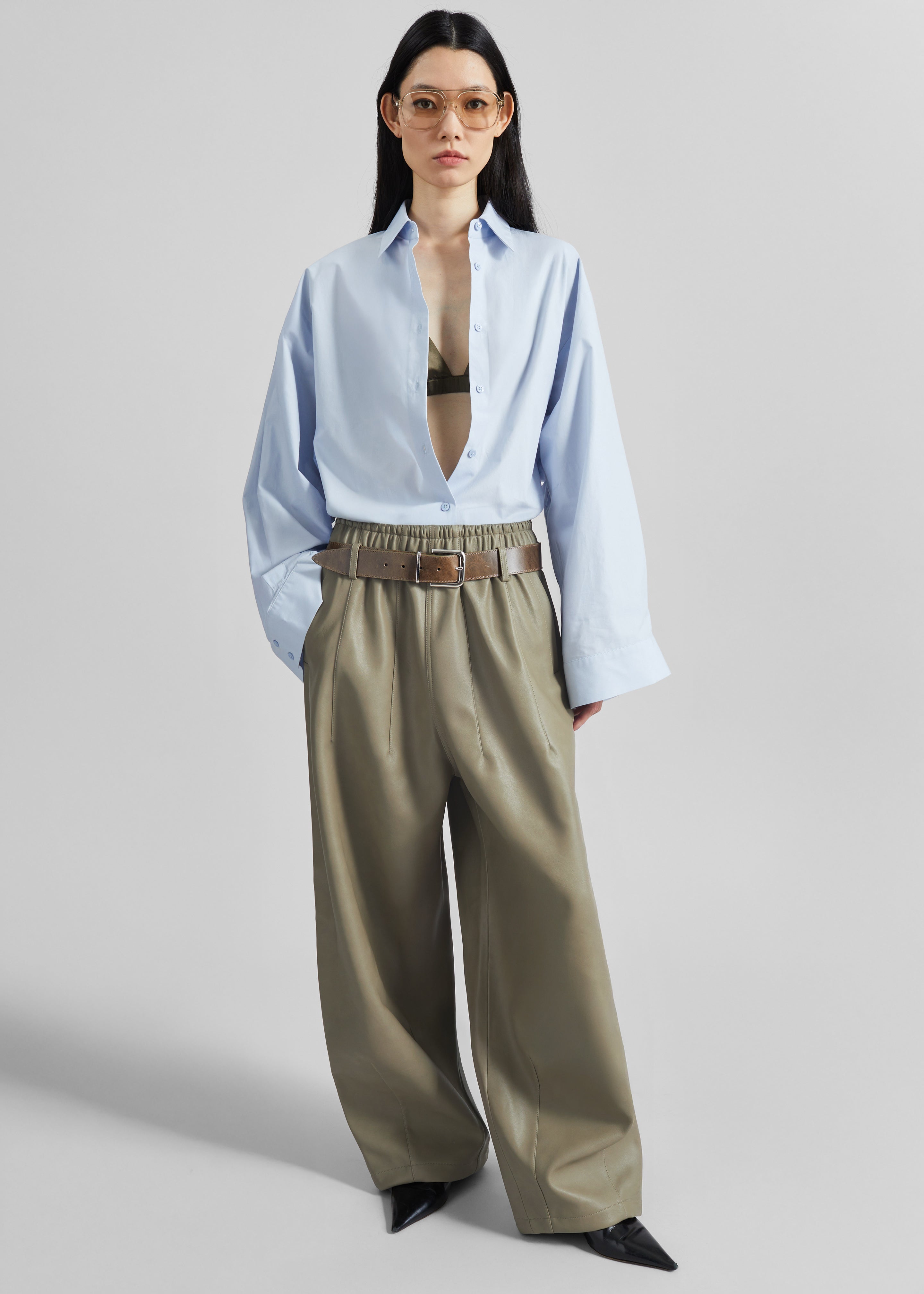 Oakdale Faux Leather Track Pants - Sage - 5