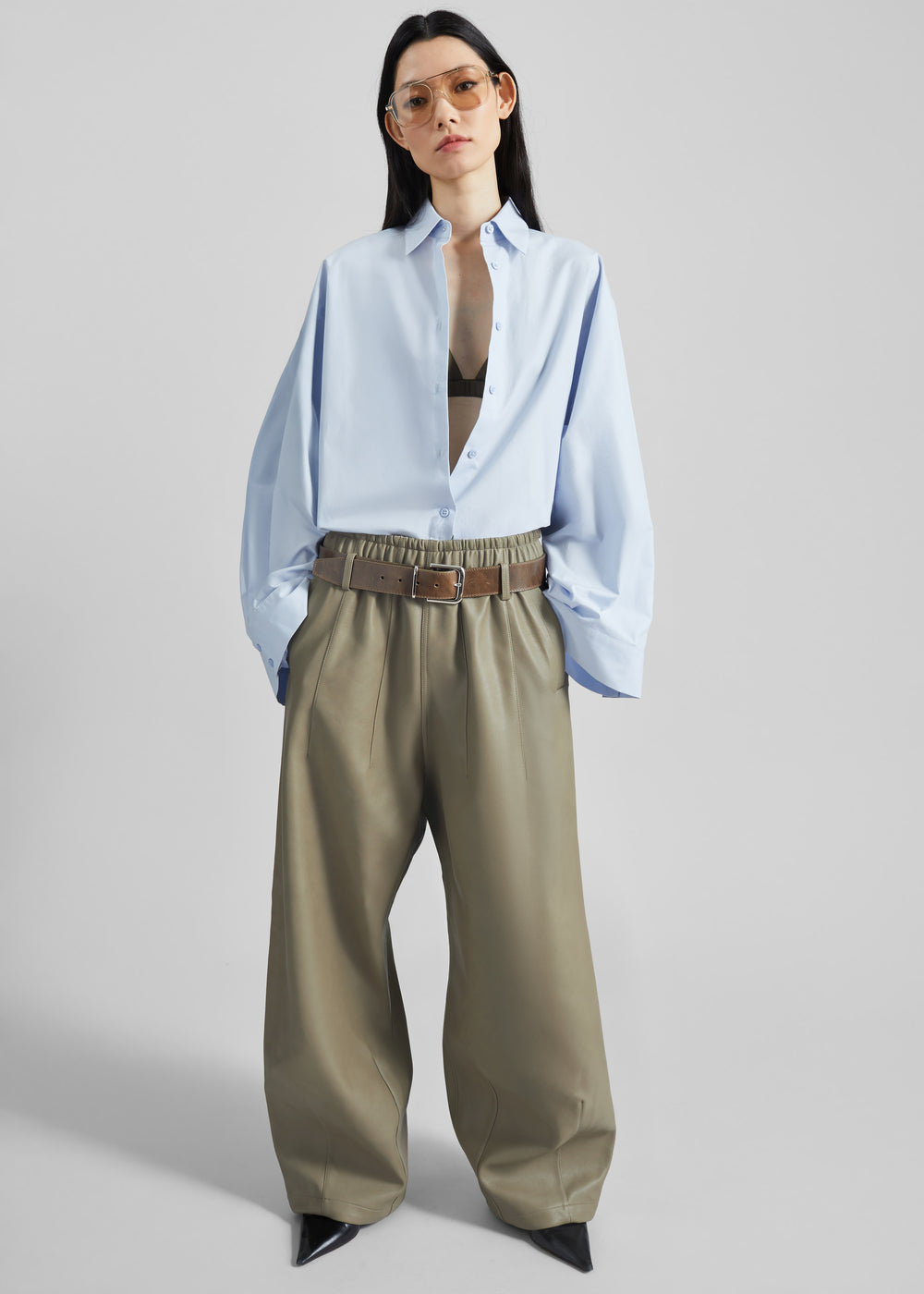 Oakdale Faux Leather Track Pants - Sage