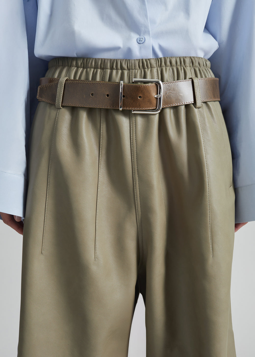 Oakdale Faux Leather Track Pants - Sage - 1