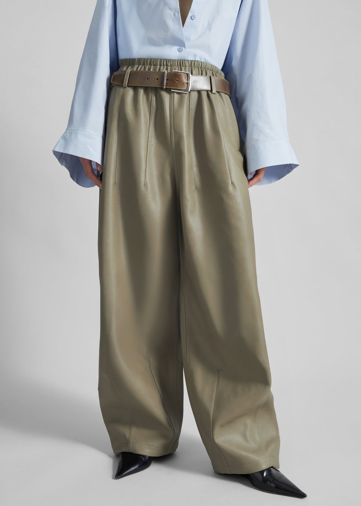 Oakdale Faux Leather Track Pants - Sage The Frankie Shop Oakdale Faux Leather Track Pants - Sage The Frankie Shop