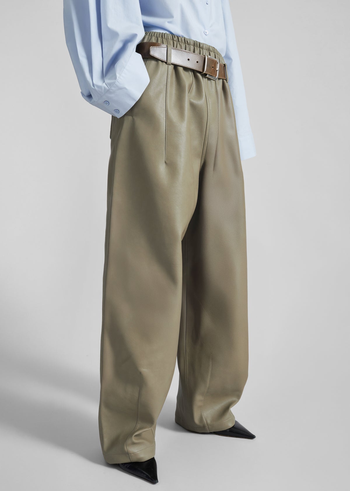 Oakdale Faux Leather Track Pants - Sage The Frankie Shop Oakdale Faux Leather Track Pants - Sage The Frankie Shop