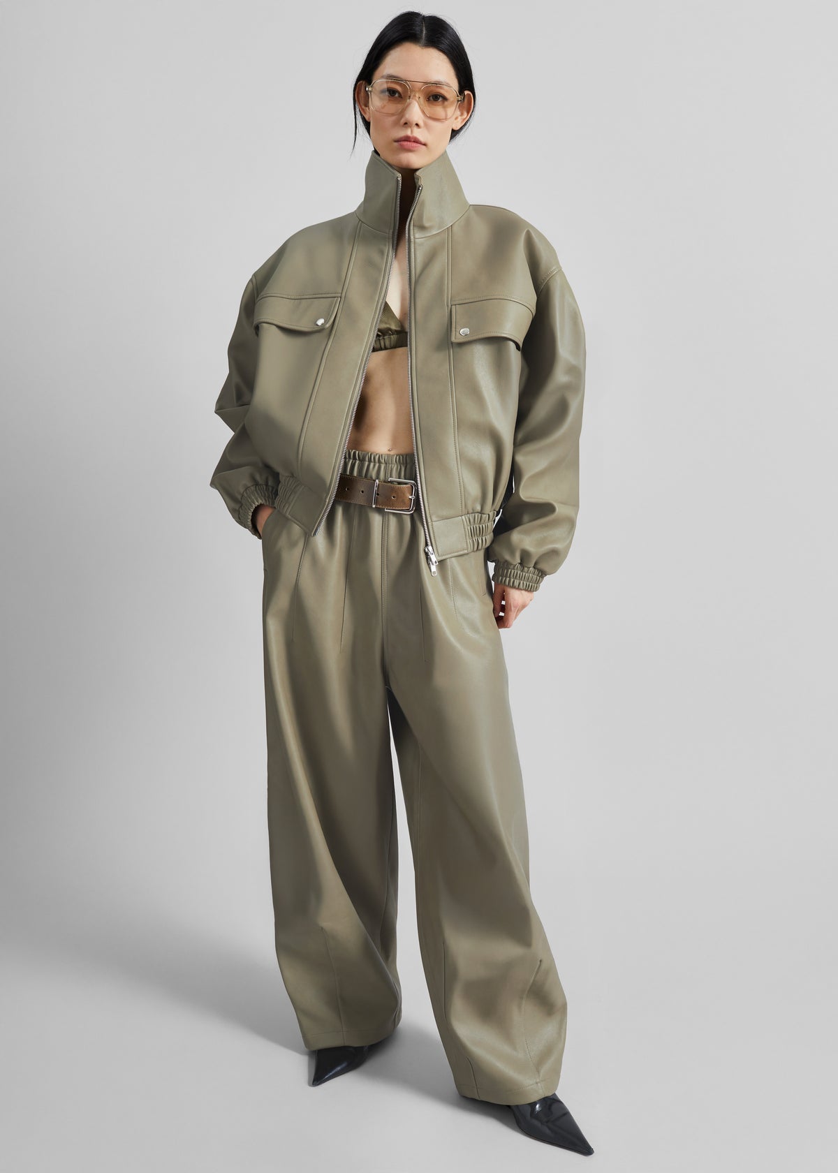 Oakdale Faux Leather Track Pants - Sage - 7