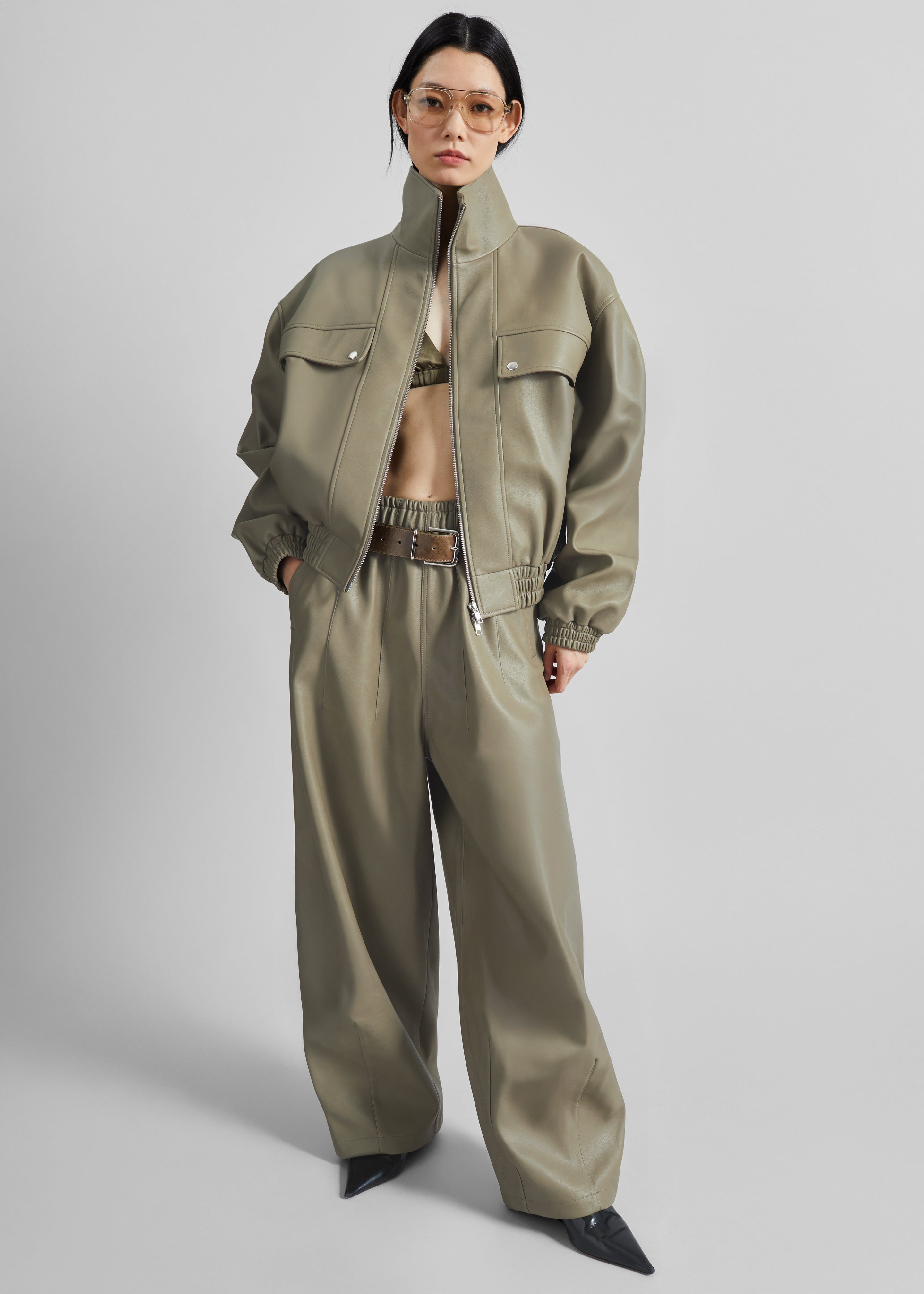 Oakdale Faux Leather Track Pants - Sage - 7