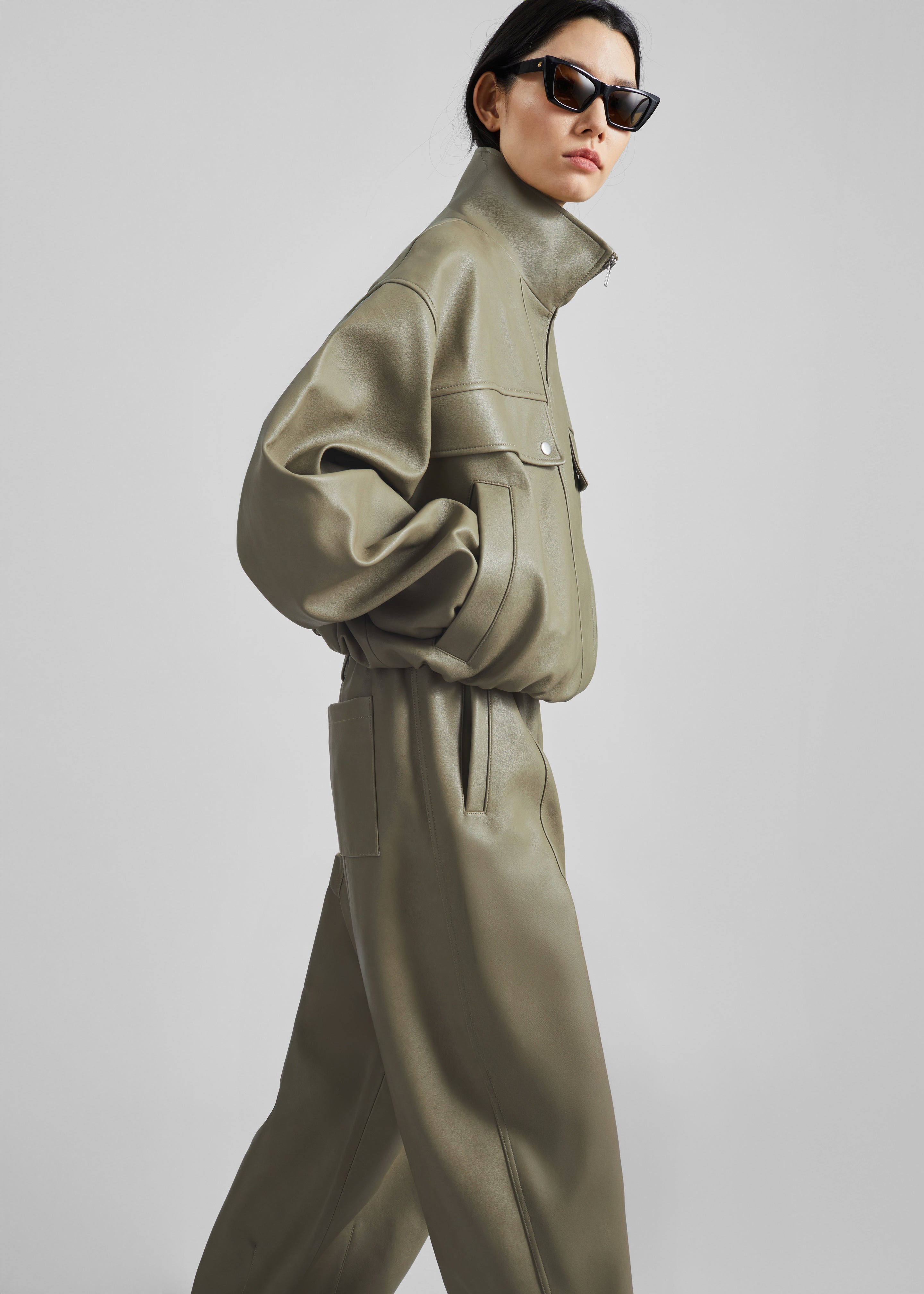 Oakdale Faux Leather Track Pants - Sage - 8