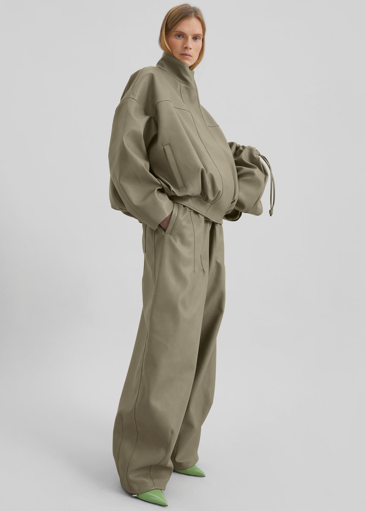 Oakdale Faux Leather Track Pants - Sage - 10