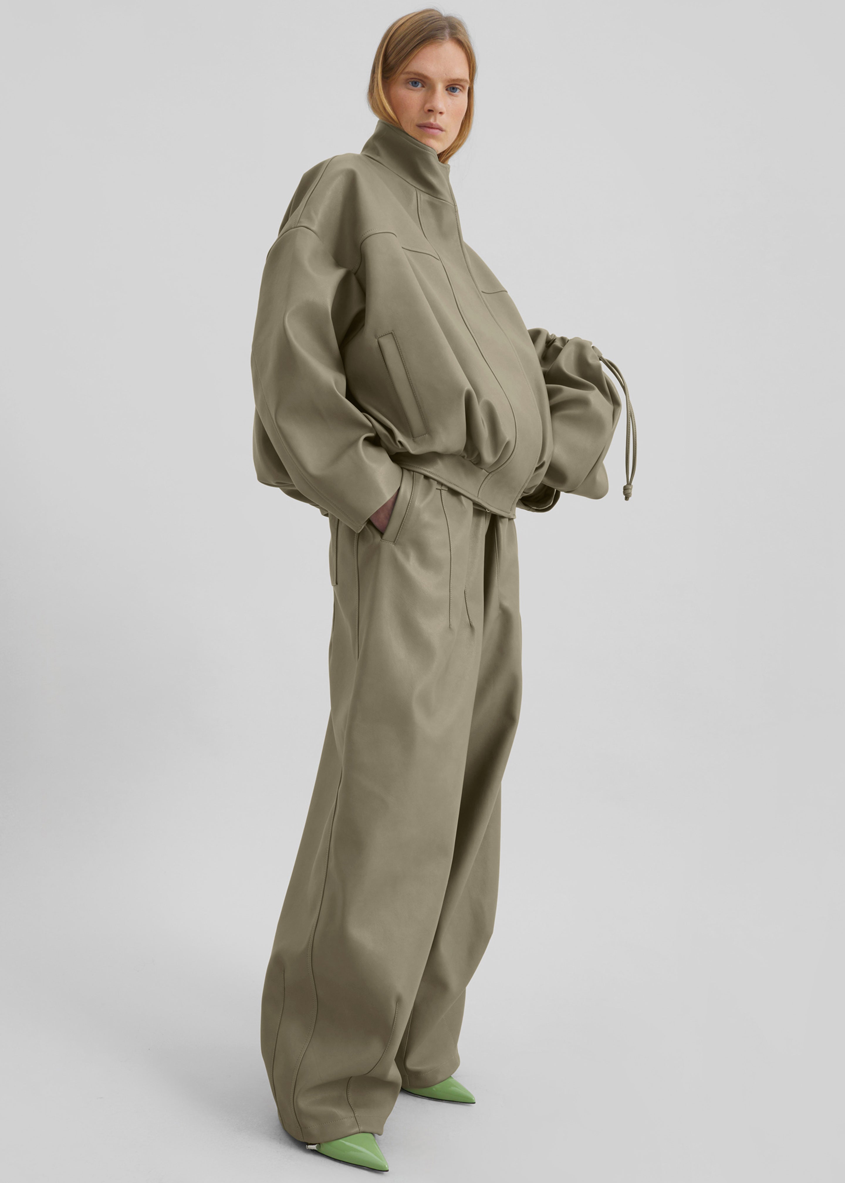 Oakdale Faux Leather Track Pants - Sage - 10