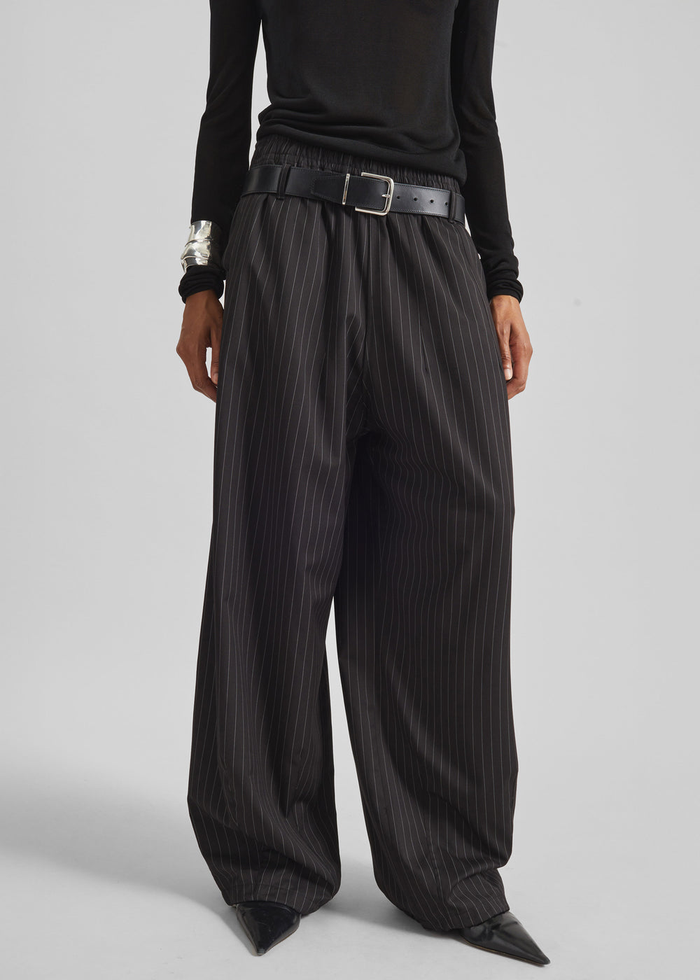 Oakdale Track Pants - Black/White Pinstripe