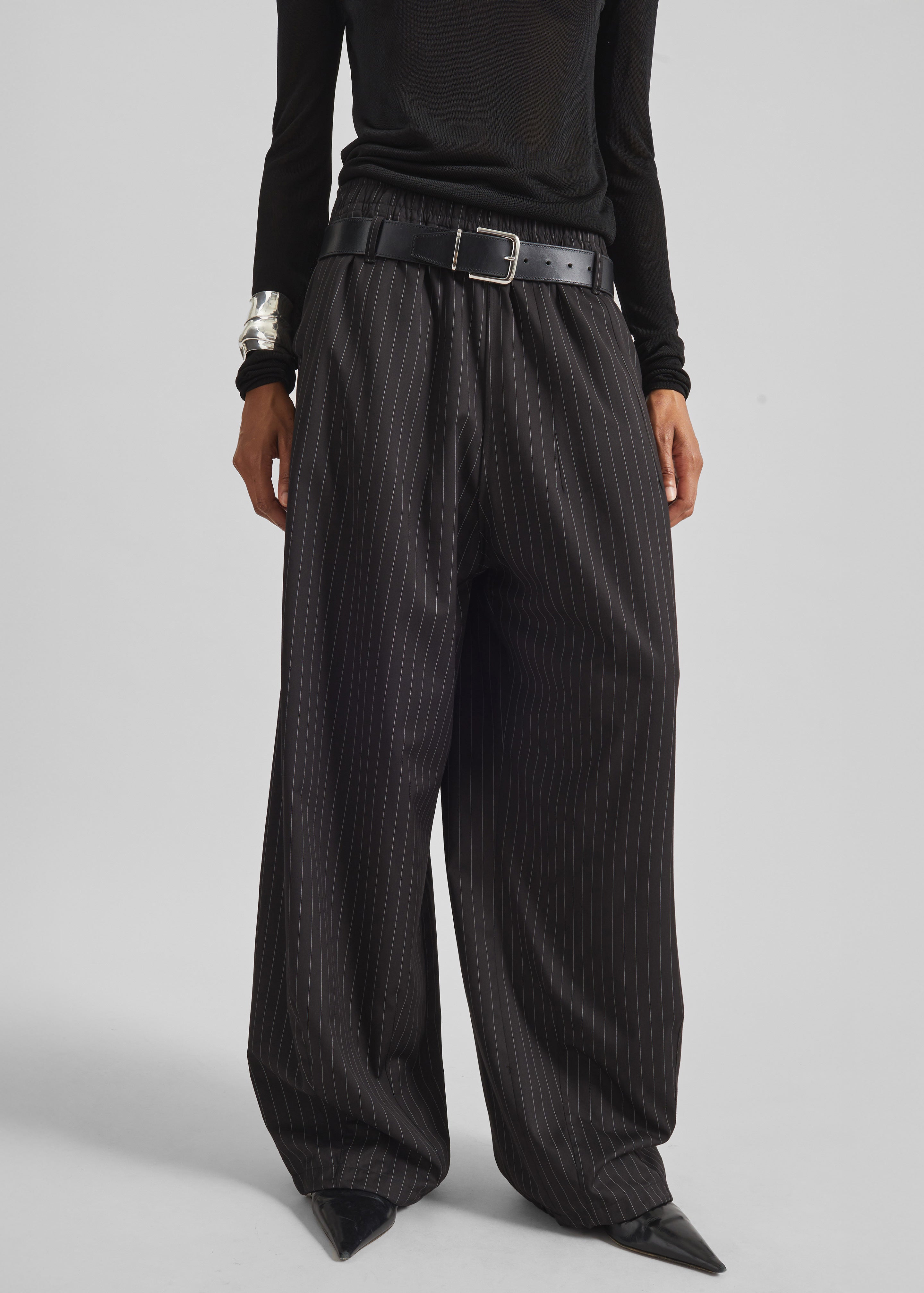 Oakdale Track Pants - Black/White Pinstripe - 1
