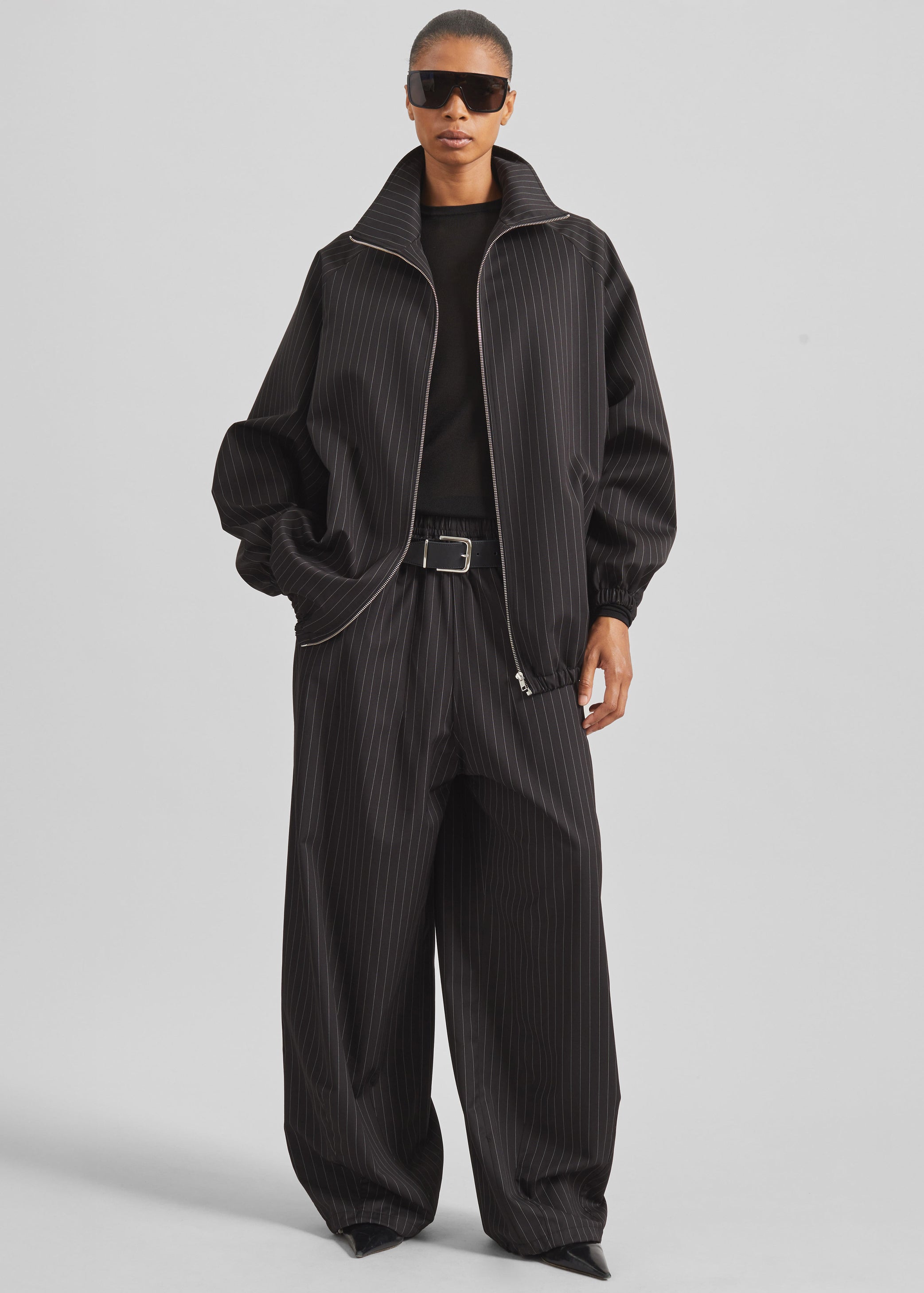 Shop the look image for Oakdale Track Pants - Black/White Pinstripe
