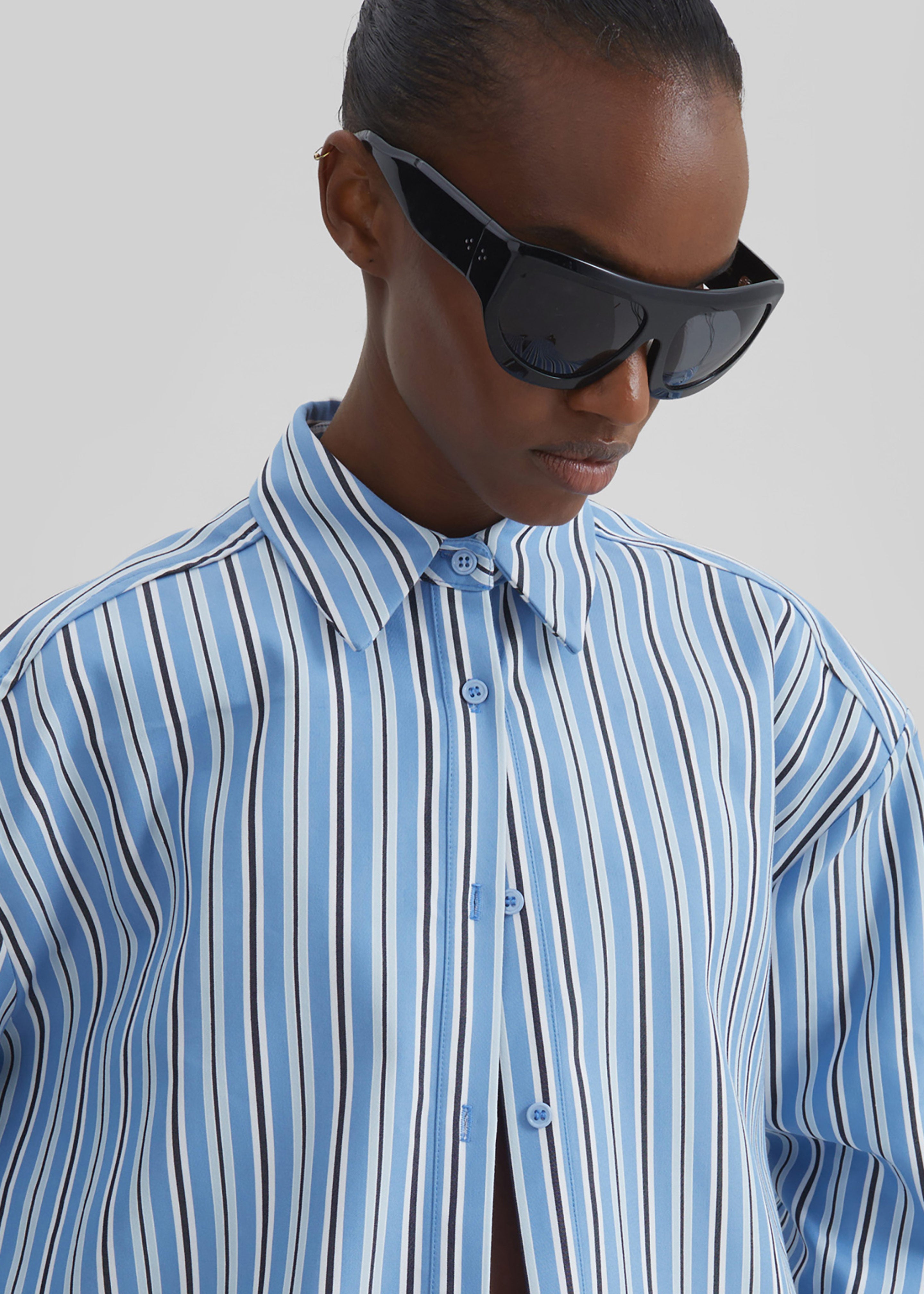 Oana Cotton Padded Shirt - Blue Multi Stripe – The Frankie Shop