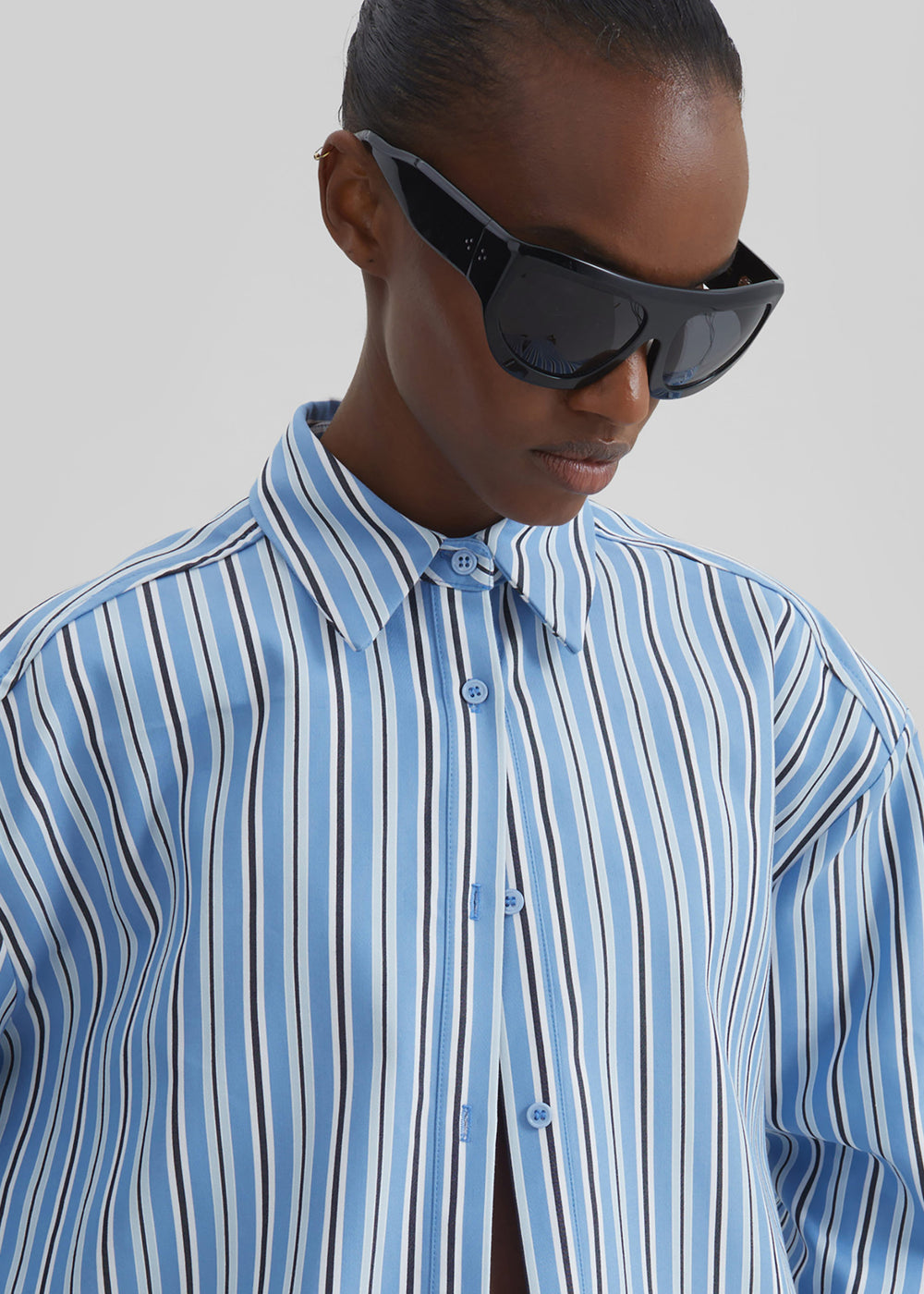 Oana Cotton Padded Shirt - Blue Multi Stripe