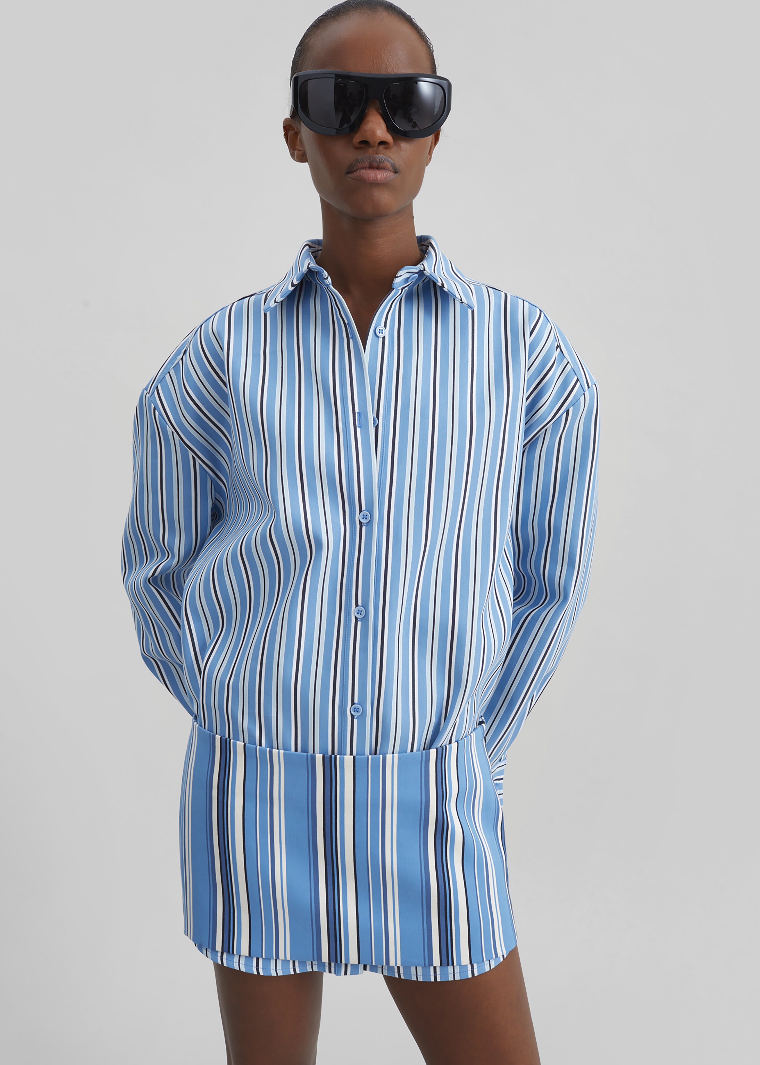Oana Cotton Padded Shirt - Blue Multi Stripe – The Frankie Shop